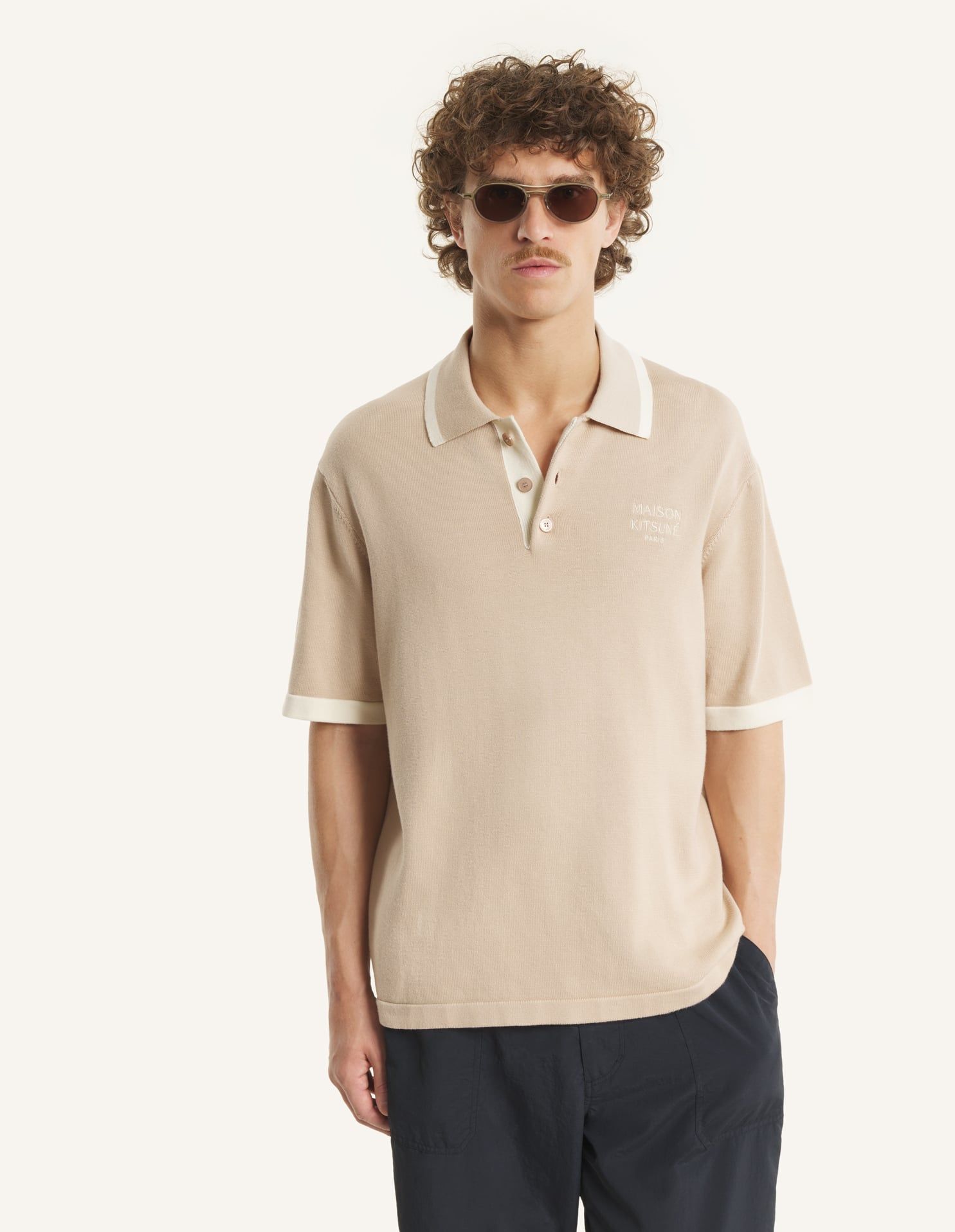 Maison Kitsuné - Áo polo nam dệt kim cotton dáng Comfort