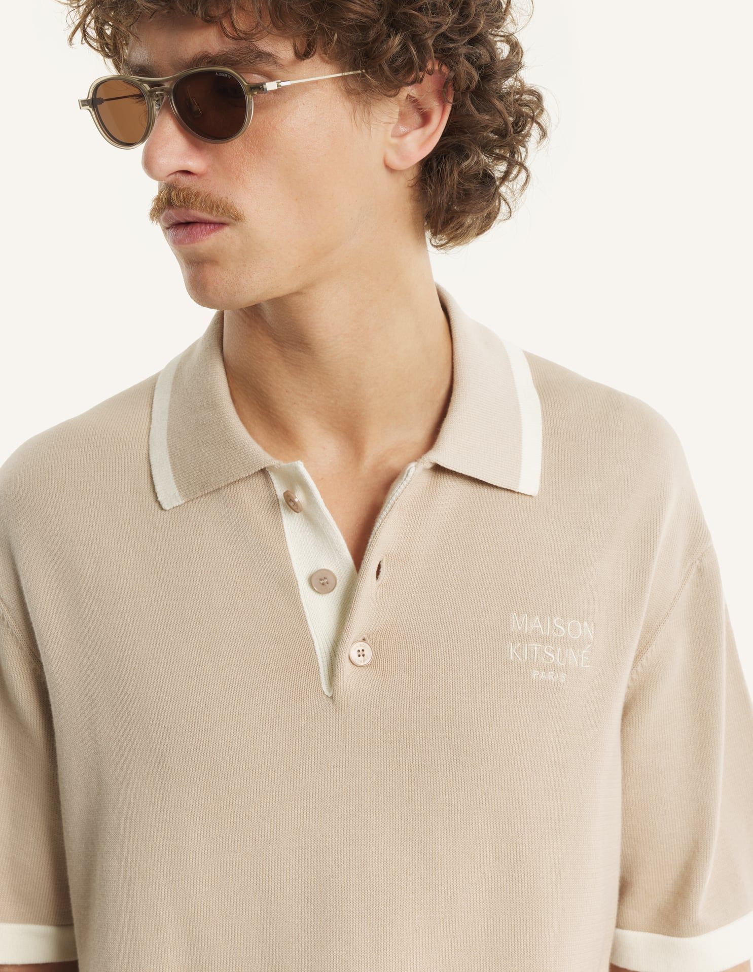 Maison Kitsuné - Áo polo nam dệt kim cotton dáng Comfort