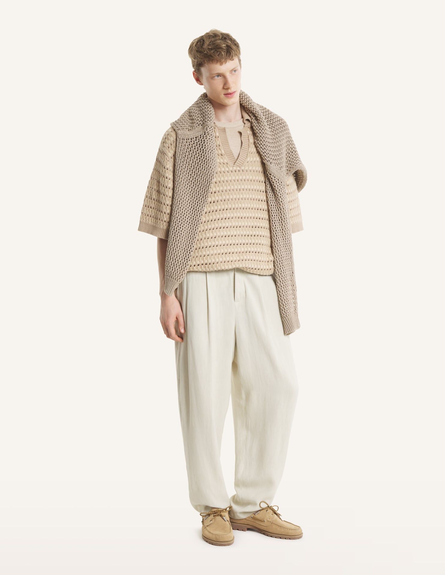 Áo polo nam dệt kim kiểu rổ đan dáng Oversize