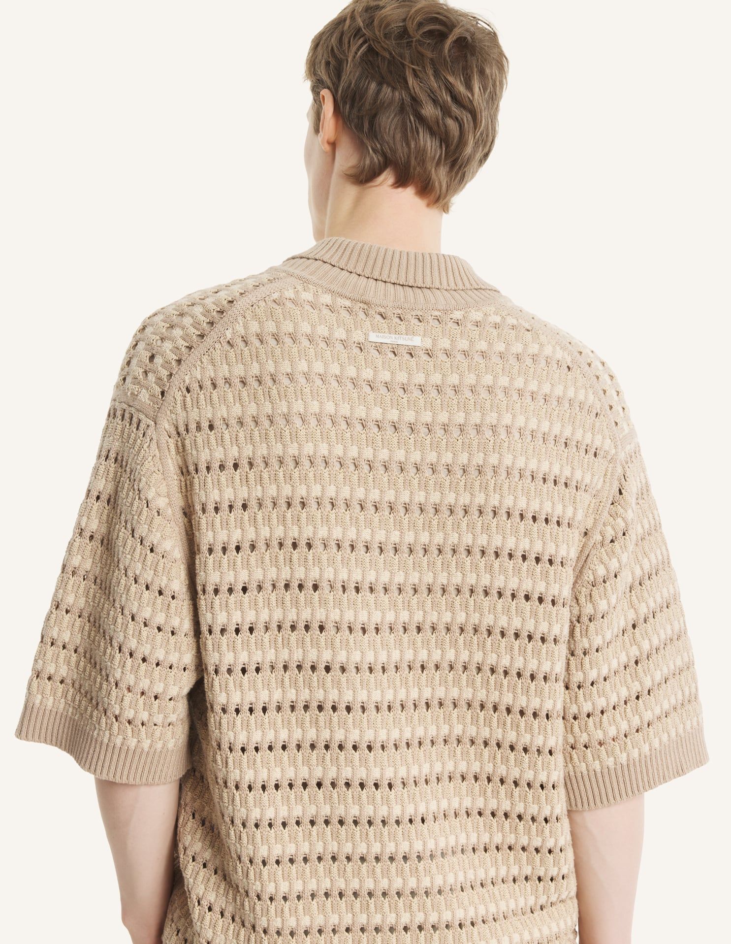 Áo polo nam dệt kim kiểu rổ đan dáng Oversize
