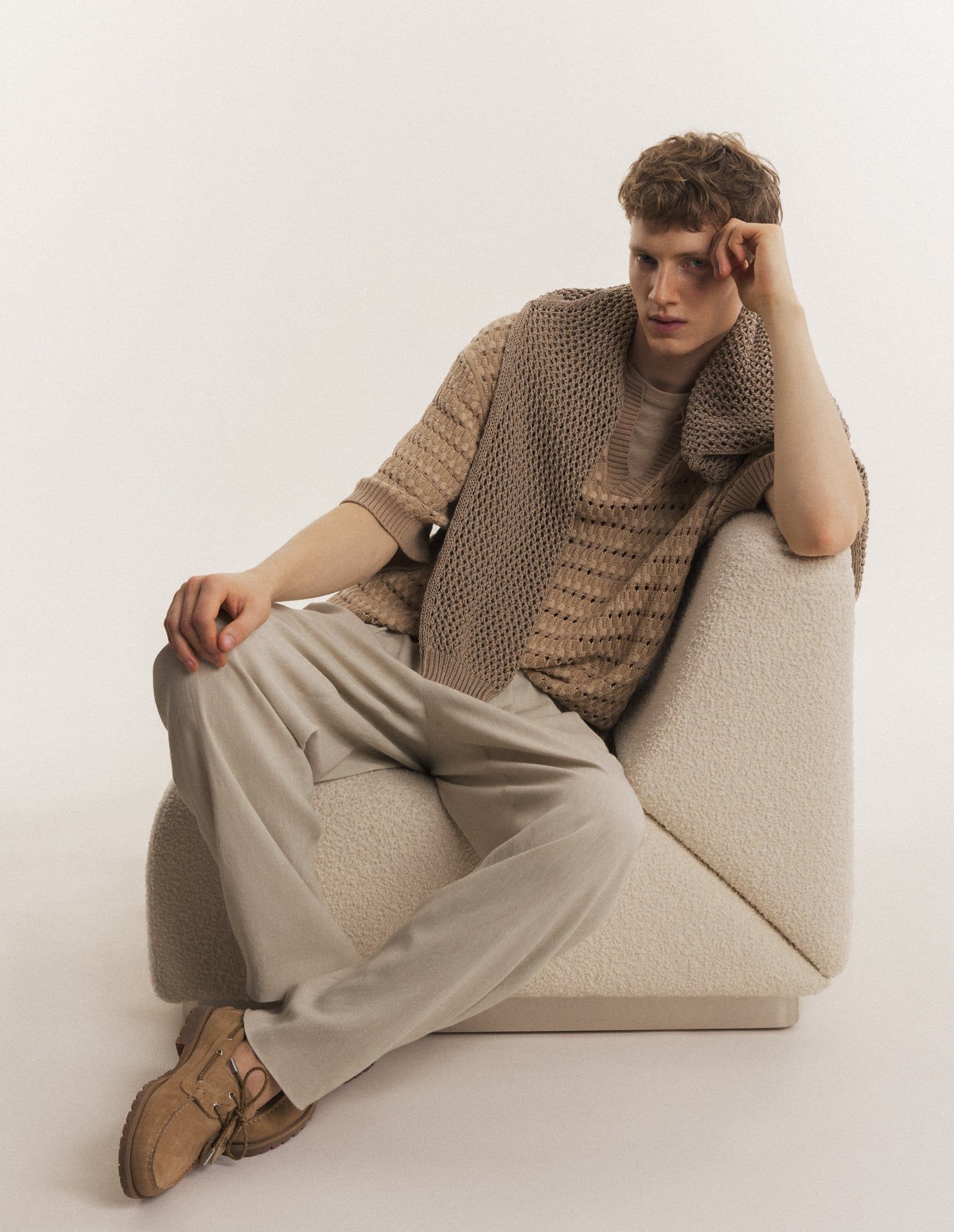 Áo polo nam dệt kim kiểu rổ đan dáng Oversize