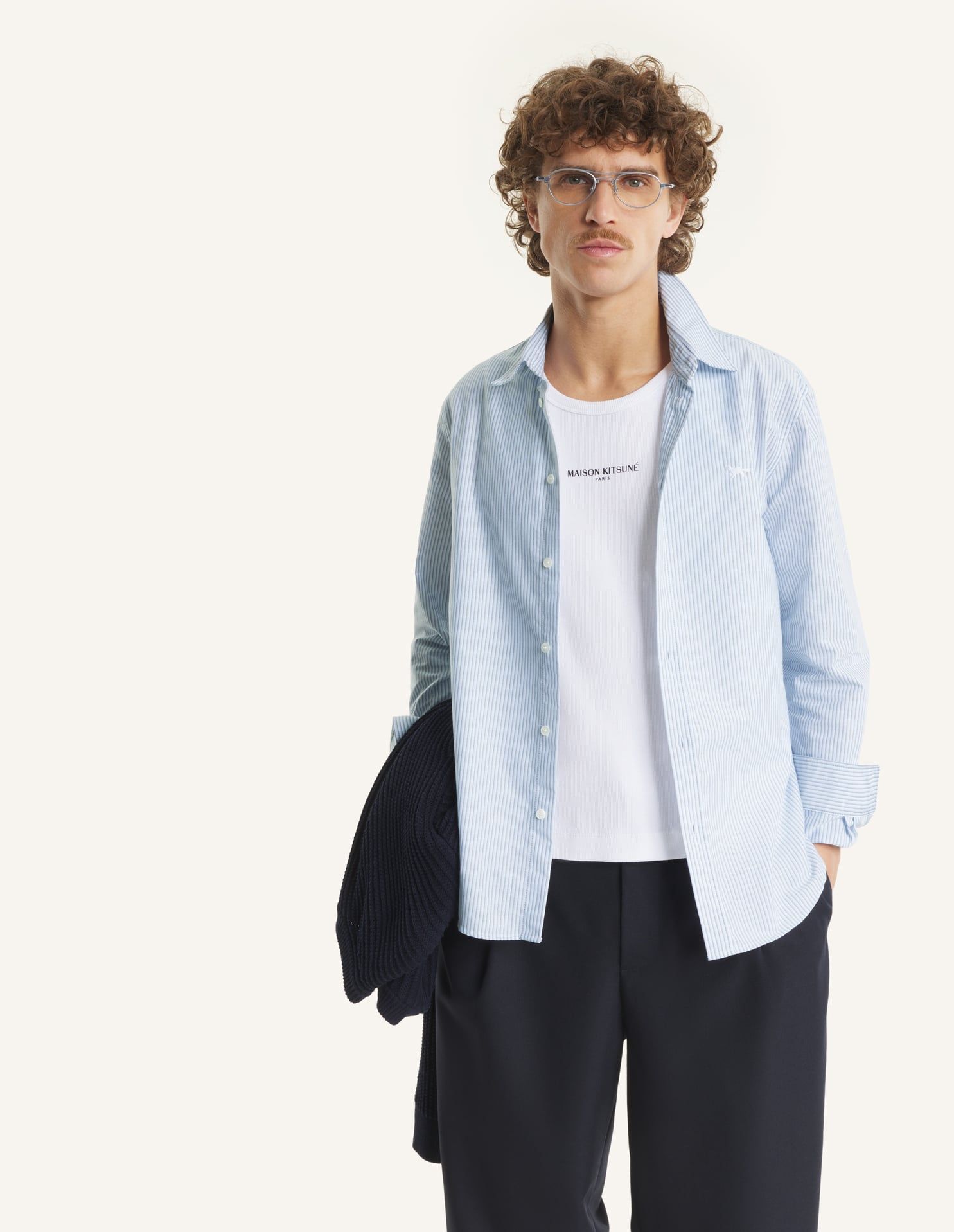 Maison Kitsuné - Áo sơ mi Profile Fox kẻ sọc dáng regular