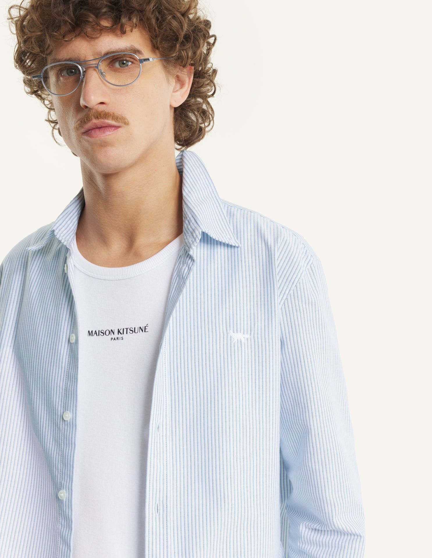 Maison Kitsuné - Áo sơ mi Profile Fox kẻ sọc dáng regular
