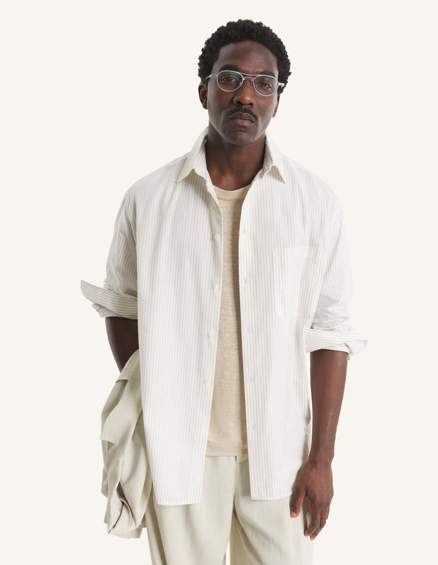 Maison Kitsuné - Áo sơ mi kẻ sọc dáng Oversize