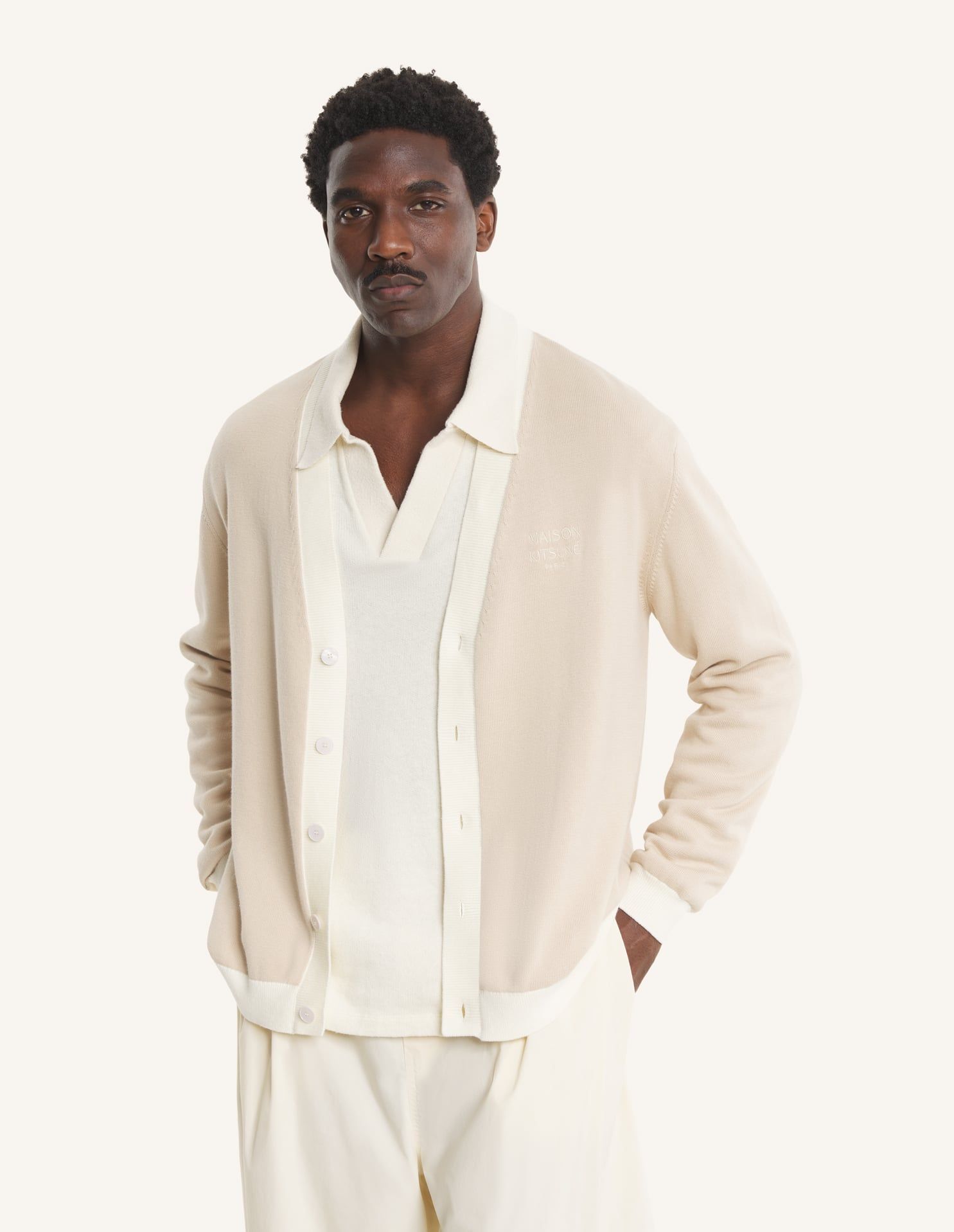 Maison Kitsuné - Áo cardigan nam cotton Contrast dáng Comfort