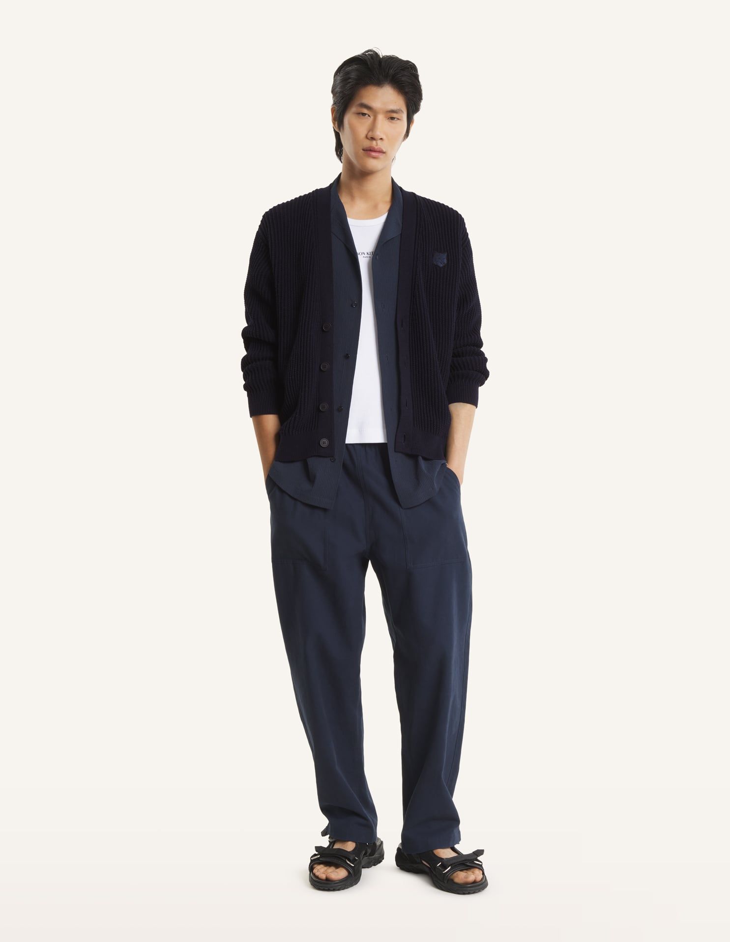 Maison Kitsuné - Áo cardigan nam gân cotton Fox Head dáng Comfort