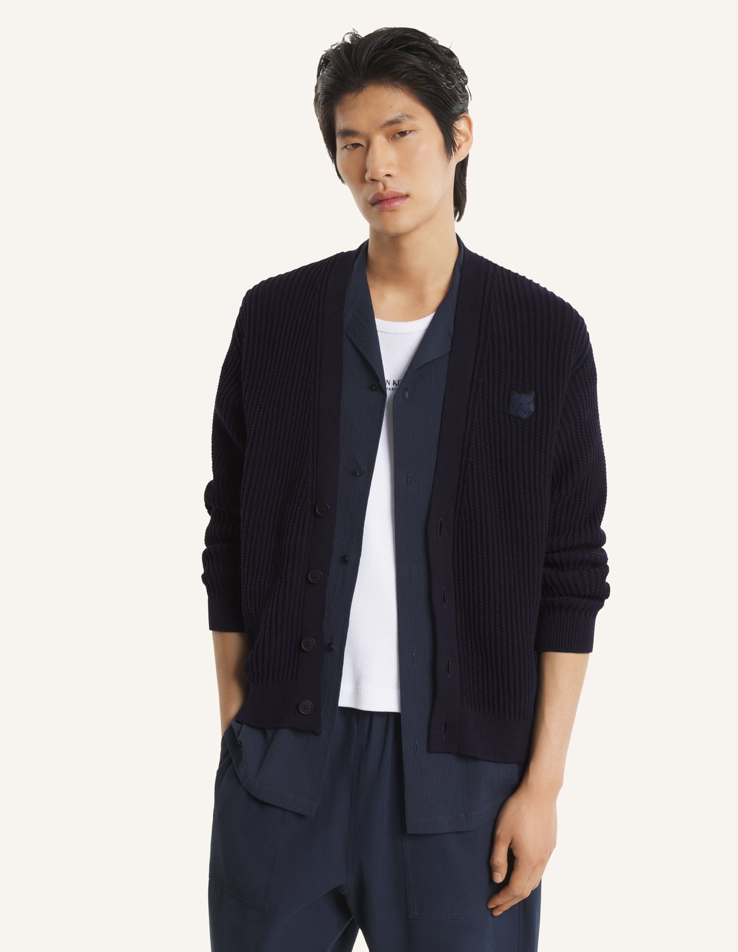 Maison Kitsuné - Áo cardigan nam gân cotton Fox Head dáng Comfort
