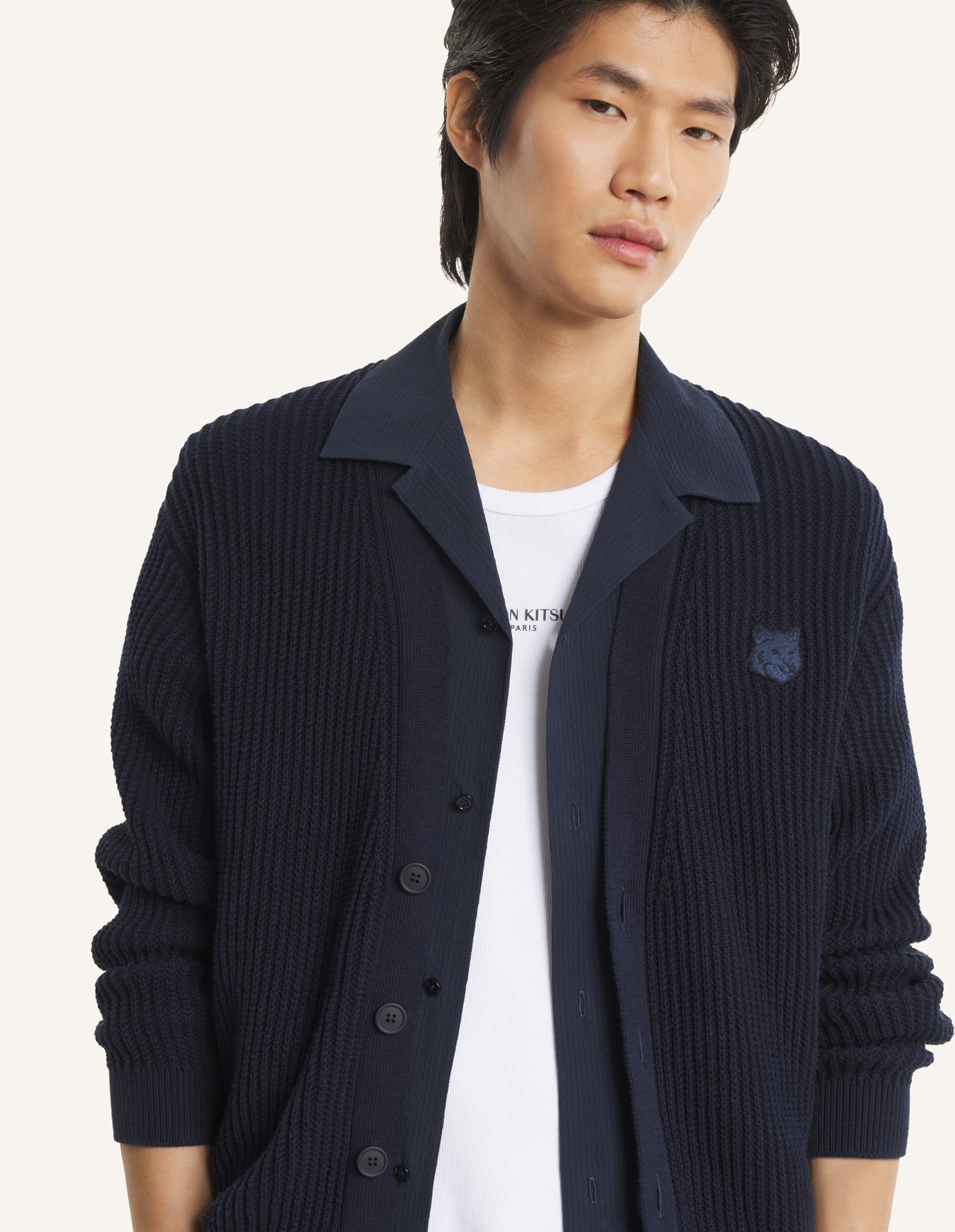 Maison Kitsuné - Áo cardigan nam gân cotton Fox Head dáng Comfort
