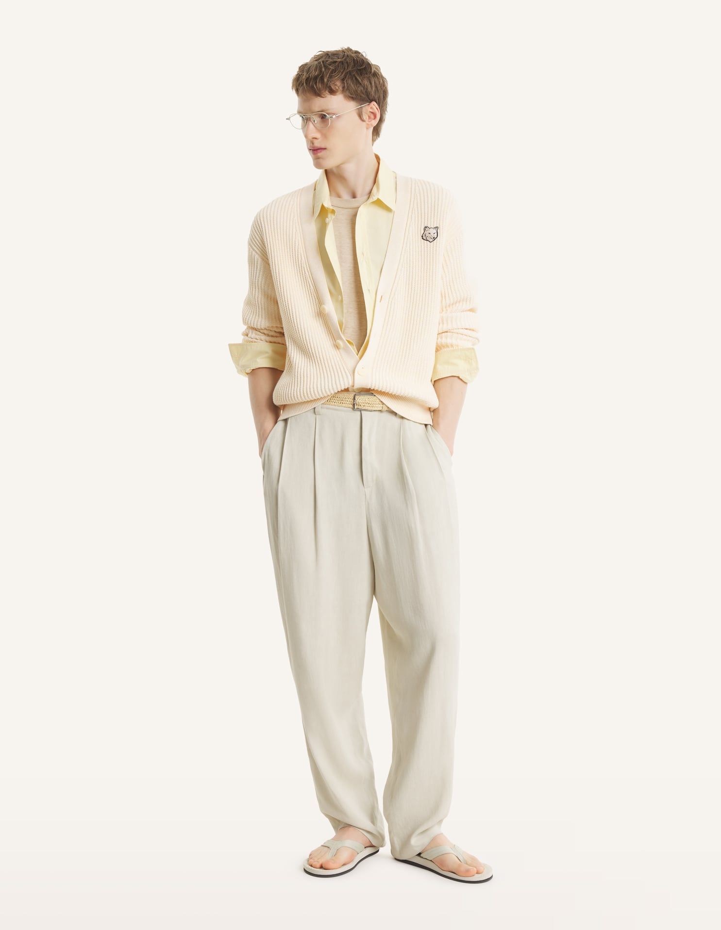 Maison Kitsuné - Áo cardigan nam gân cotton Fox Head dáng Comfort