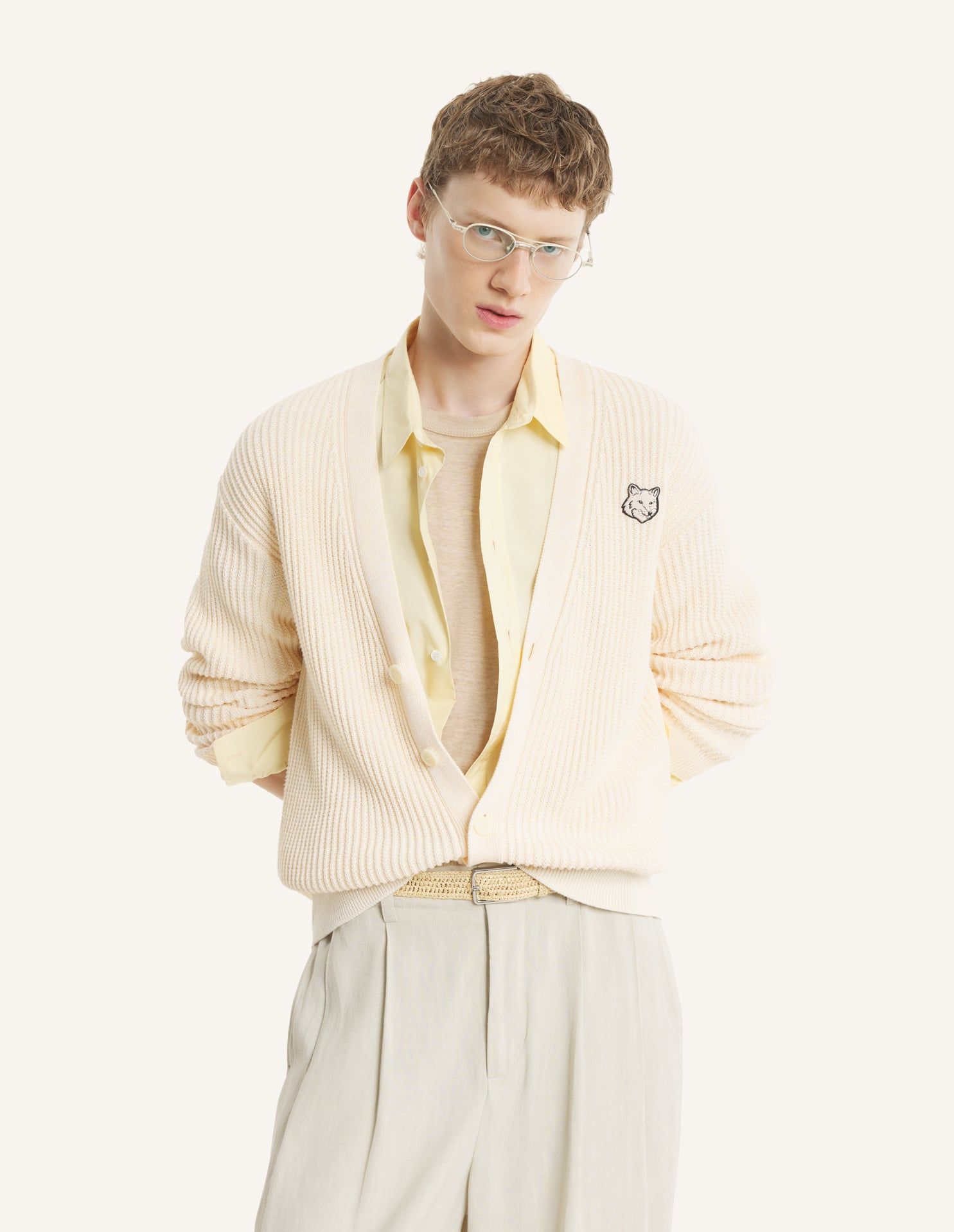 Maison Kitsuné - Áo cardigan nam gân cotton Fox Head dáng Comfort
