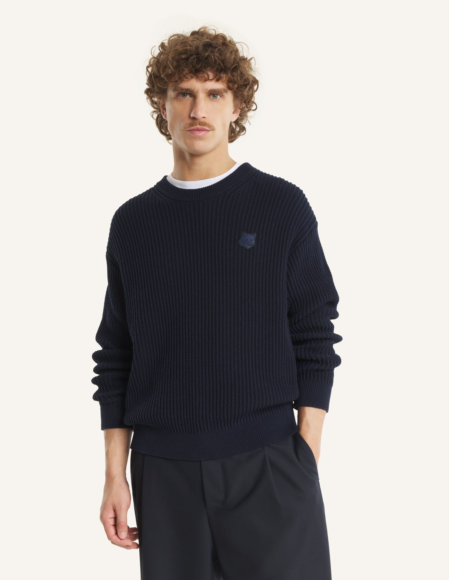Maison Kitsuné - Áo len nam cotton Fox Head dáng Comfort