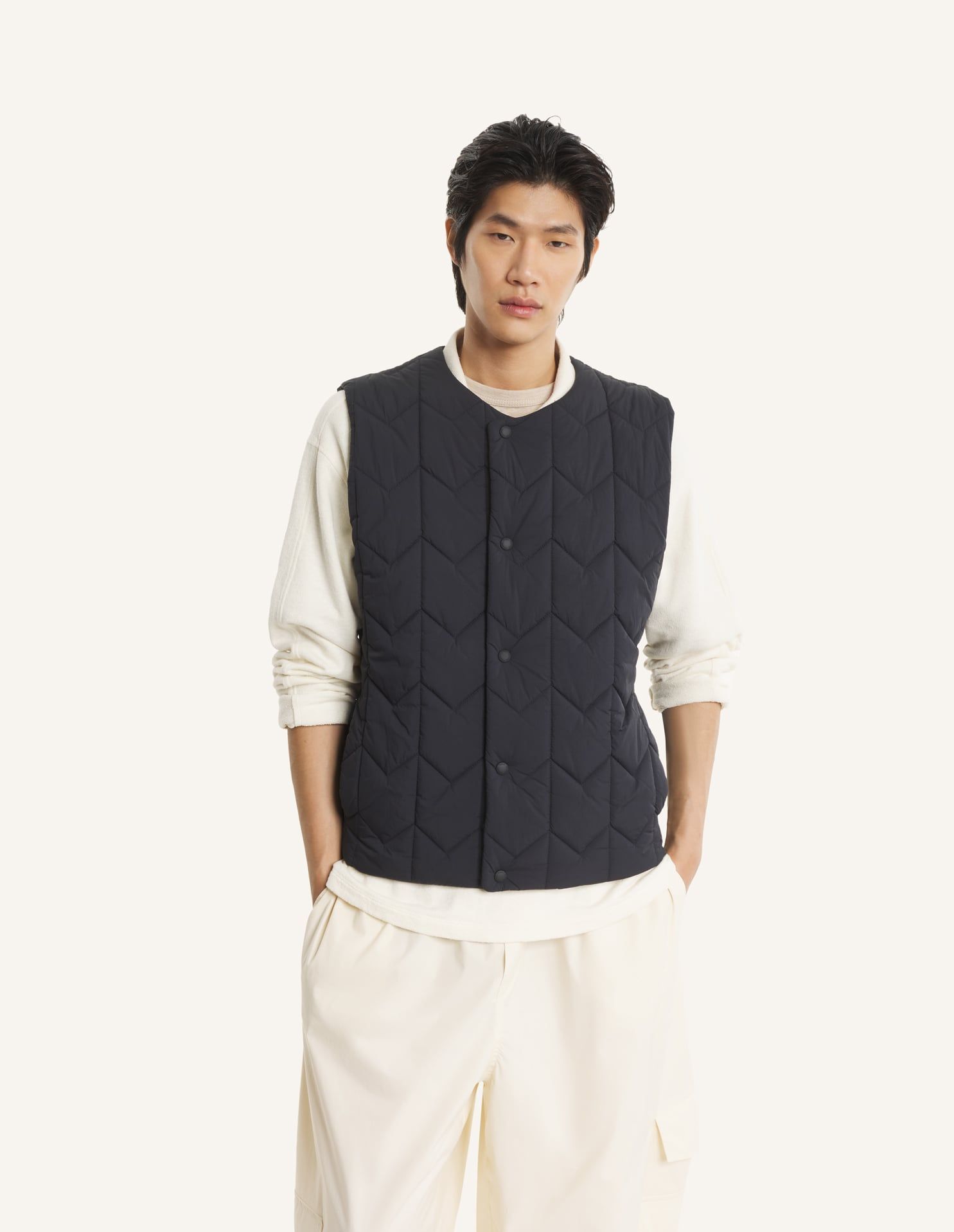 Maison Kitsuné - Áo gile nam chần bông dáng Straight