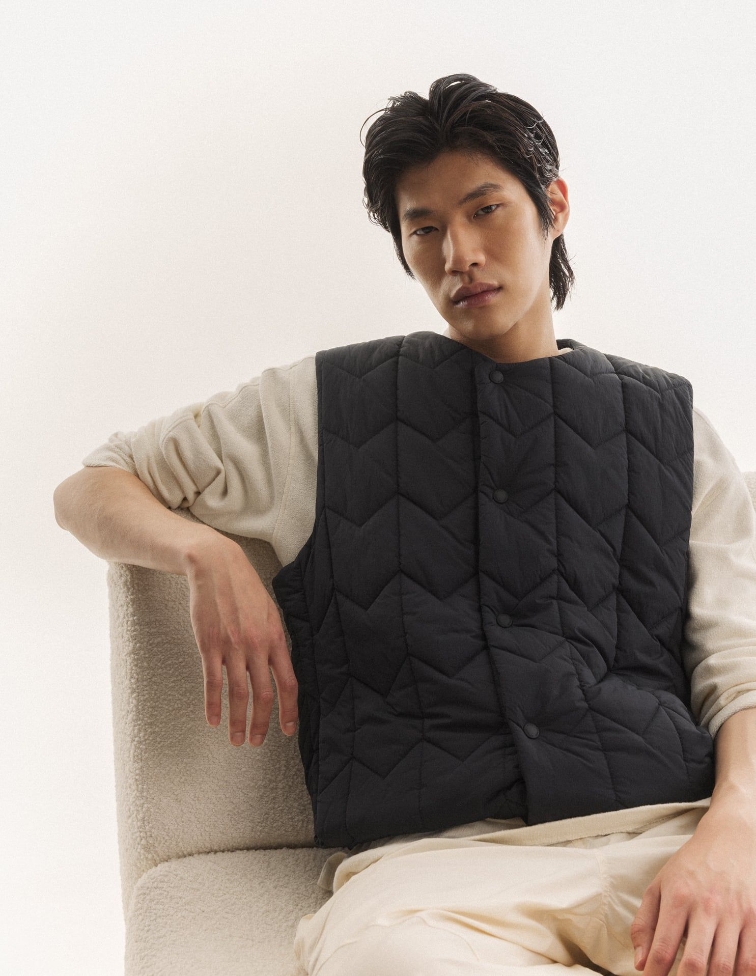 Maison Kitsuné - Áo gile nam chần bông dáng Straight