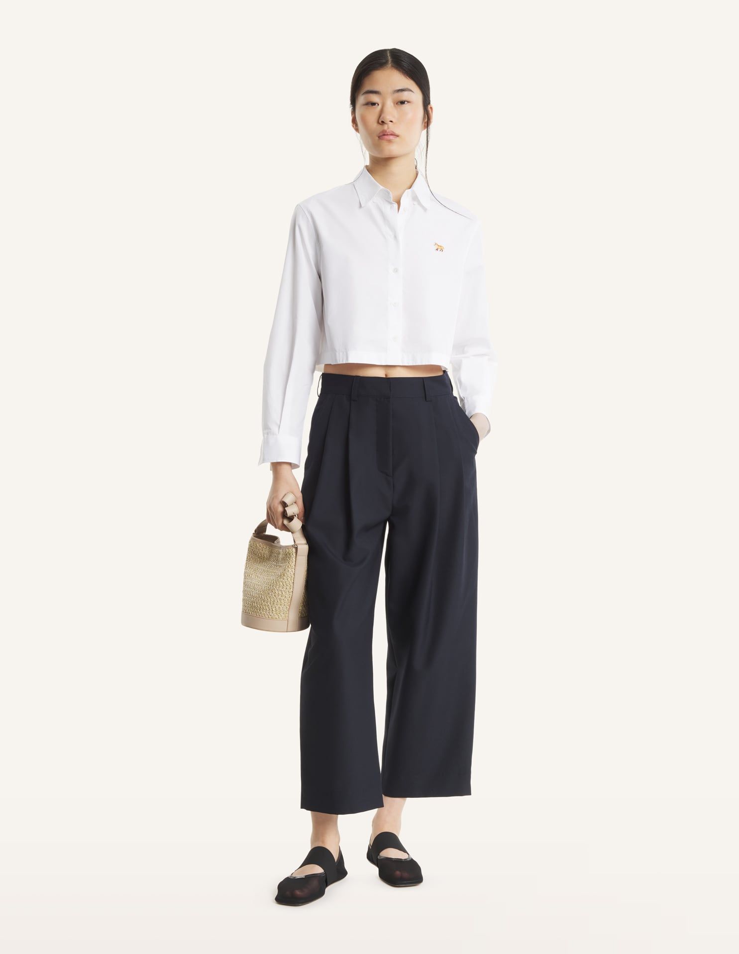 Maison Kitsuné - Áo sơ mi nữ Baby Fox dáng Cropped