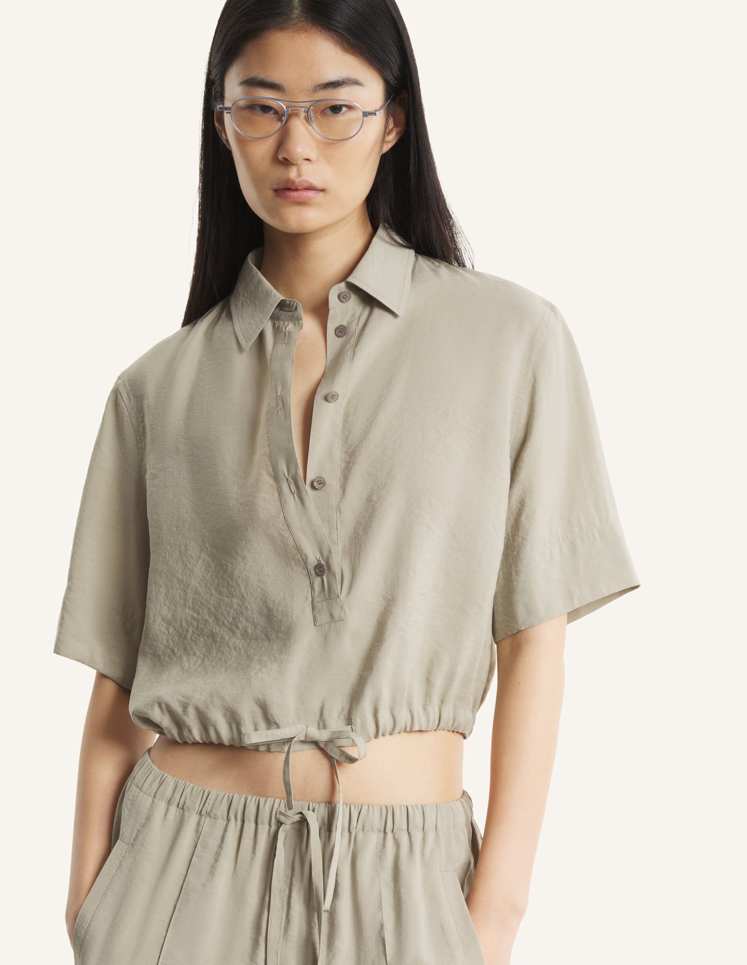 Maison Kitsuné - Áo sơ mi dây rút dáng cropped