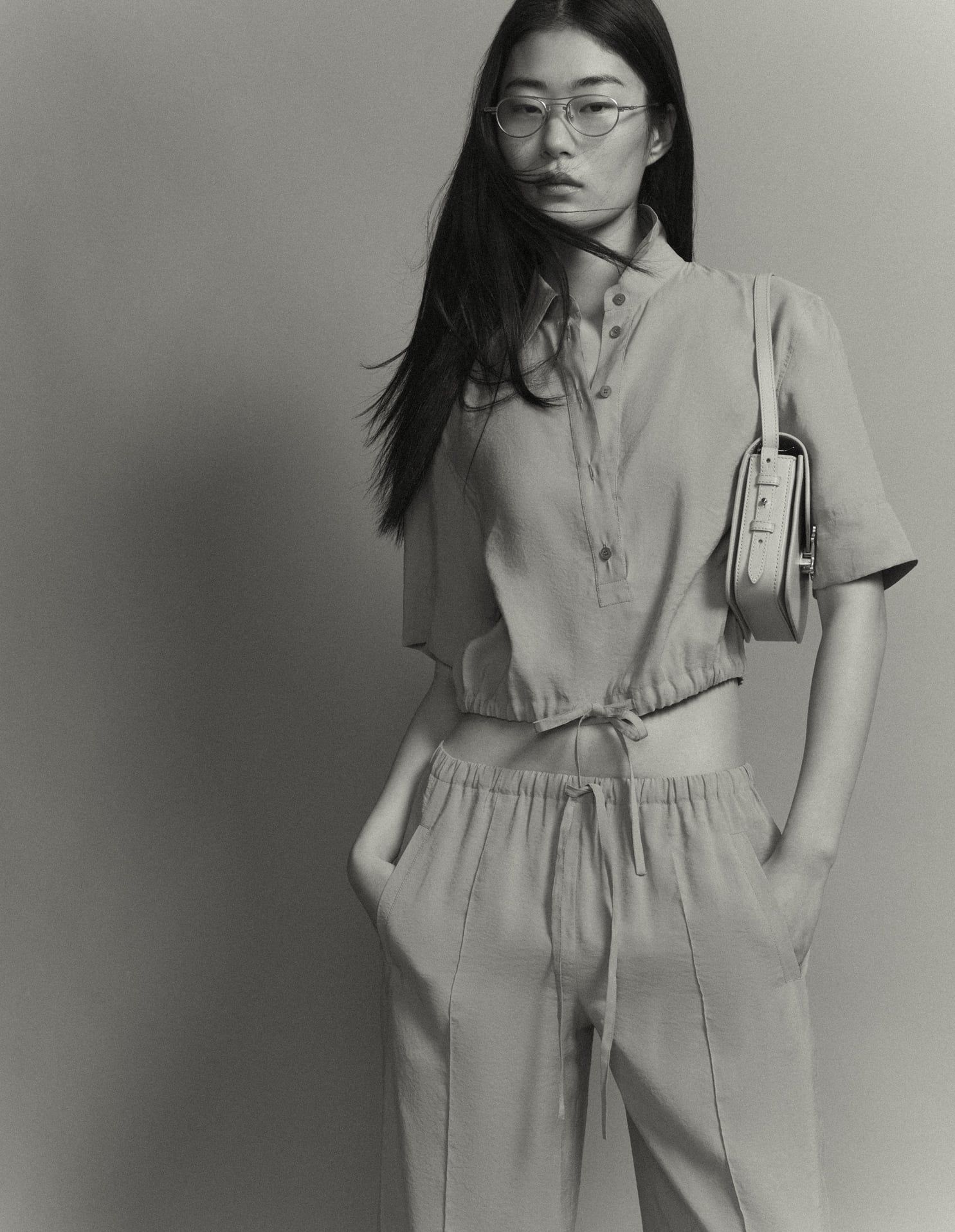Maison Kitsuné - Áo sơ mi dây rút dáng cropped
