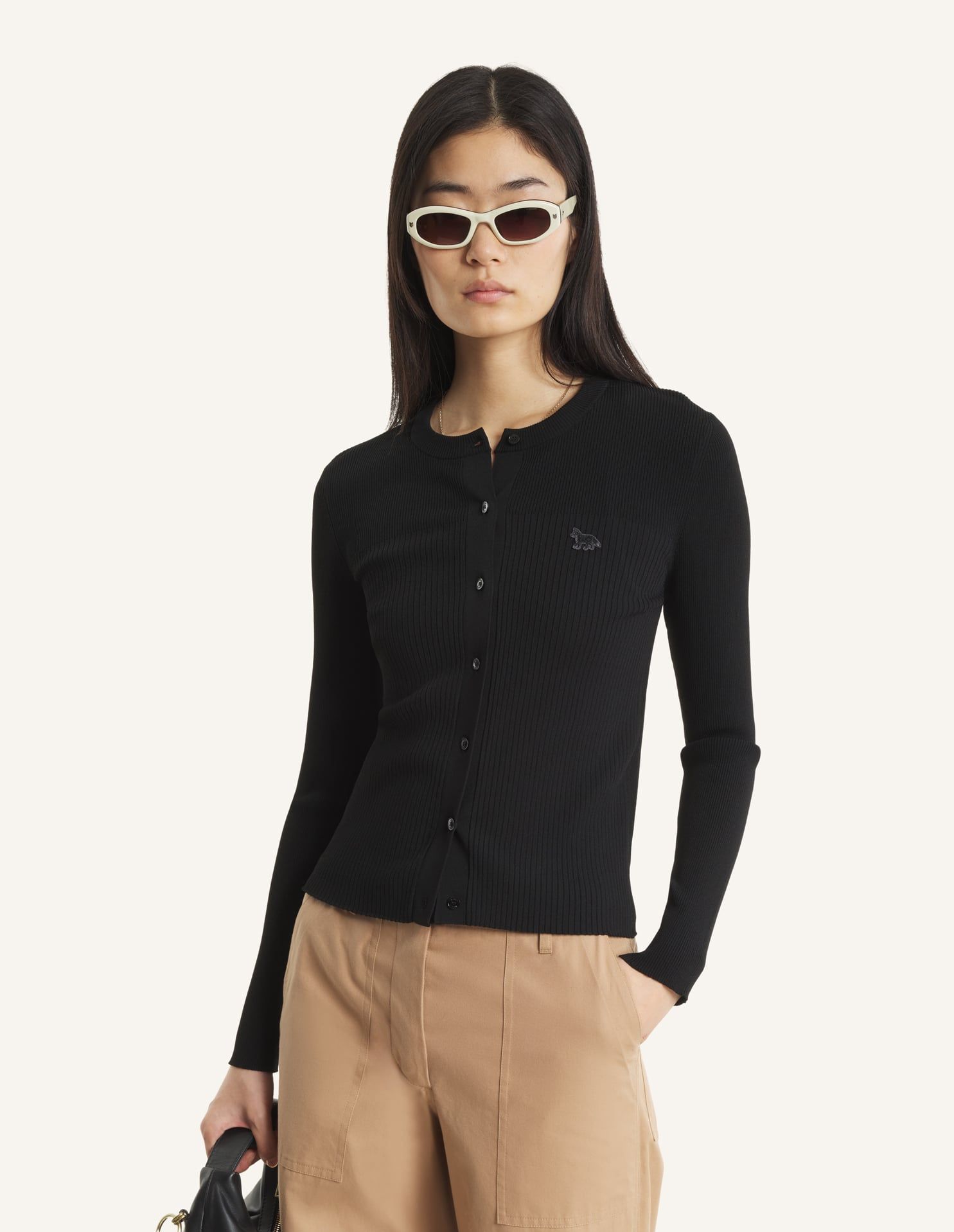 Maison Kitsuné - Áo cardigan Nữ xếp ly gân Baby Fox dáng Fitted