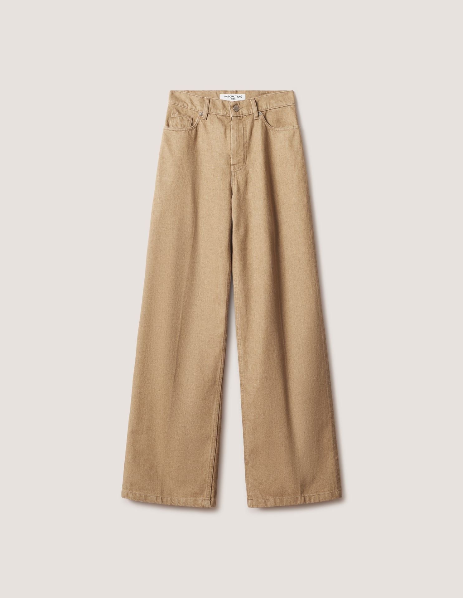 Quần jeans nữ ống rộng màu be