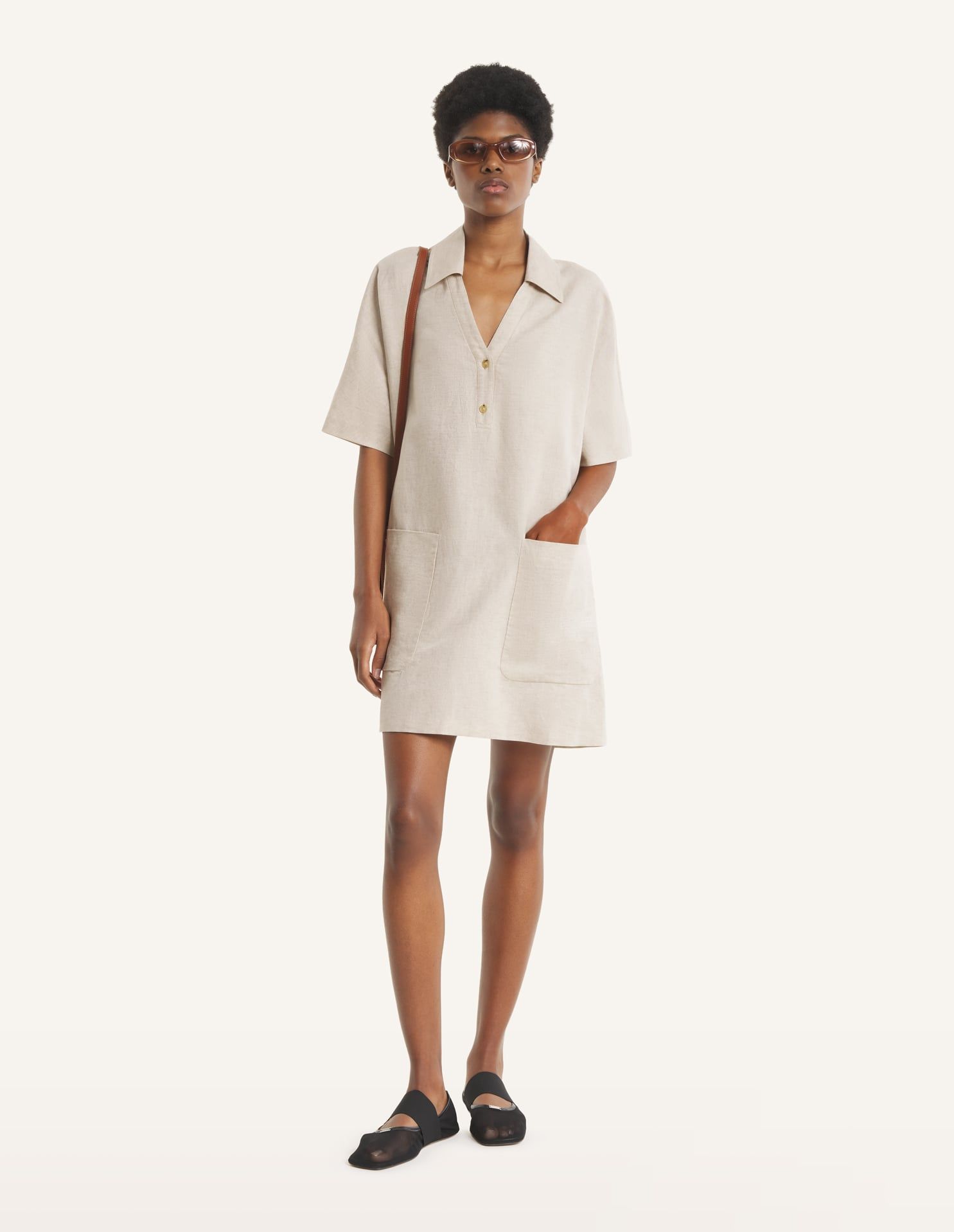 Maison Kitsuné - Đầm polo ngắn vải linen