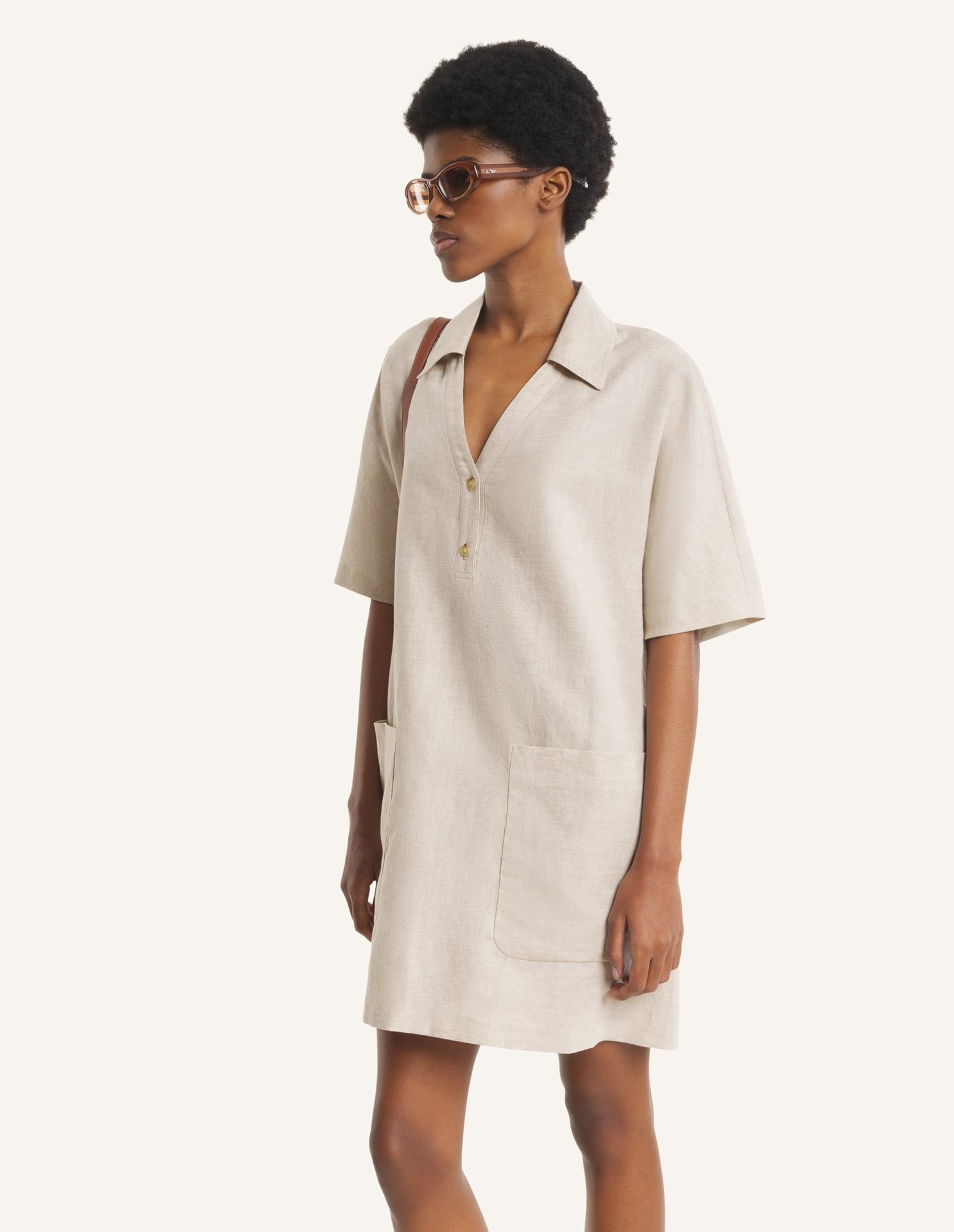 Maison Kitsuné - Đầm polo ngắn vải linen