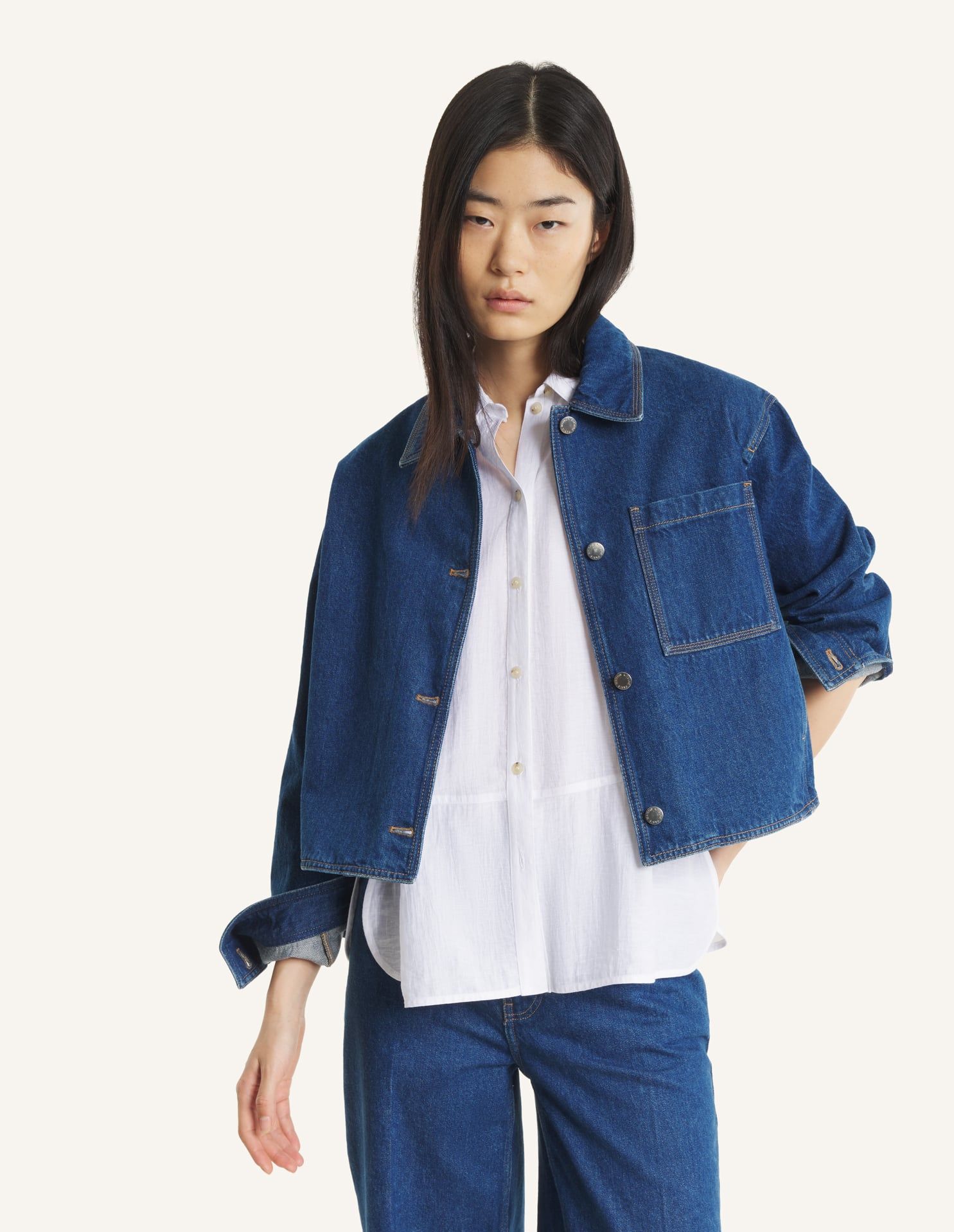 Maison Kitsuné - Áo khoác nữ denim dáng Cropped