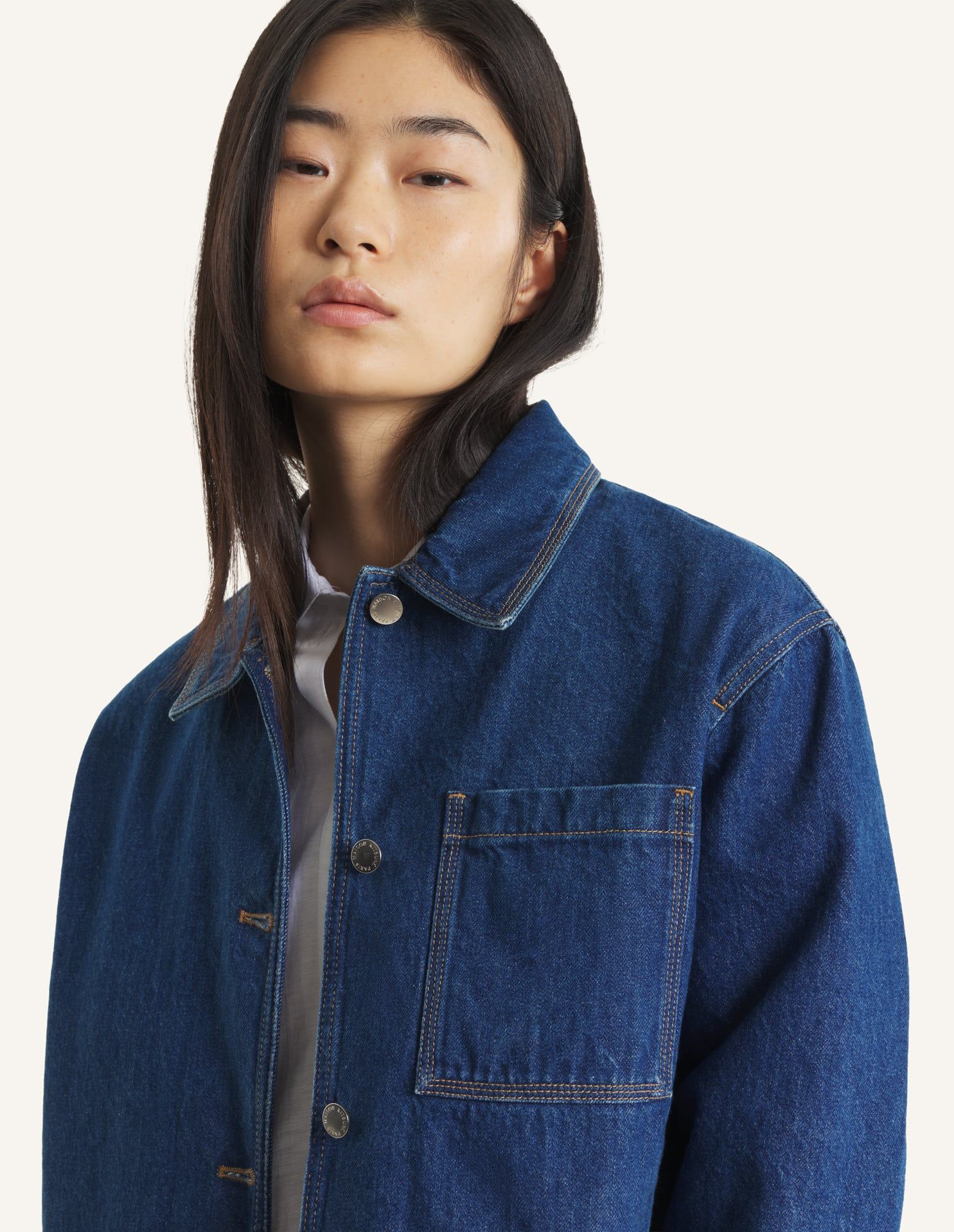 Maison Kitsuné - Áo khoác nữ denim dáng Cropped
