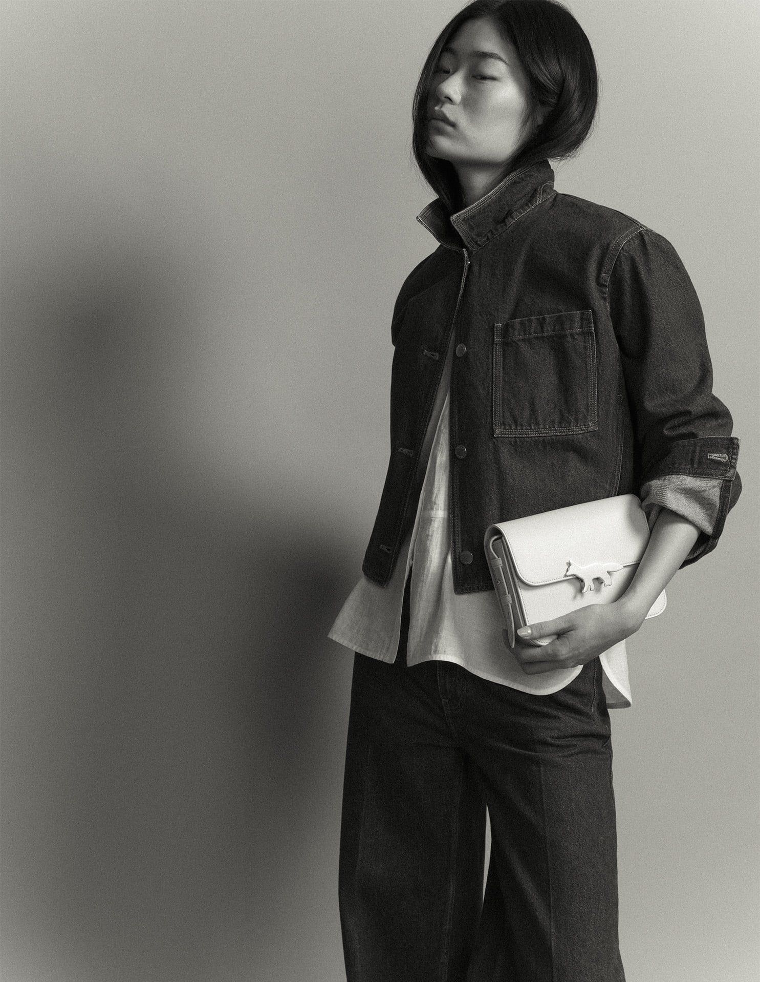 Maison Kitsuné - Áo khoác nữ denim dáng Cropped