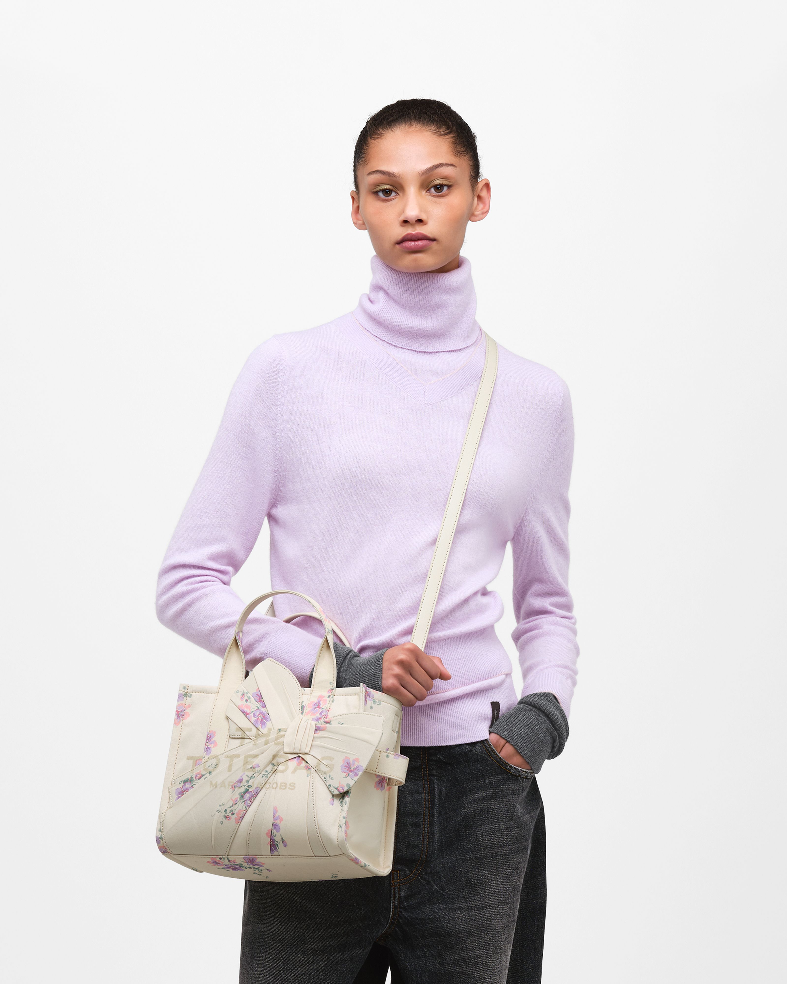 Túi tote Antique Floral Canvas With Oversized Bow Small