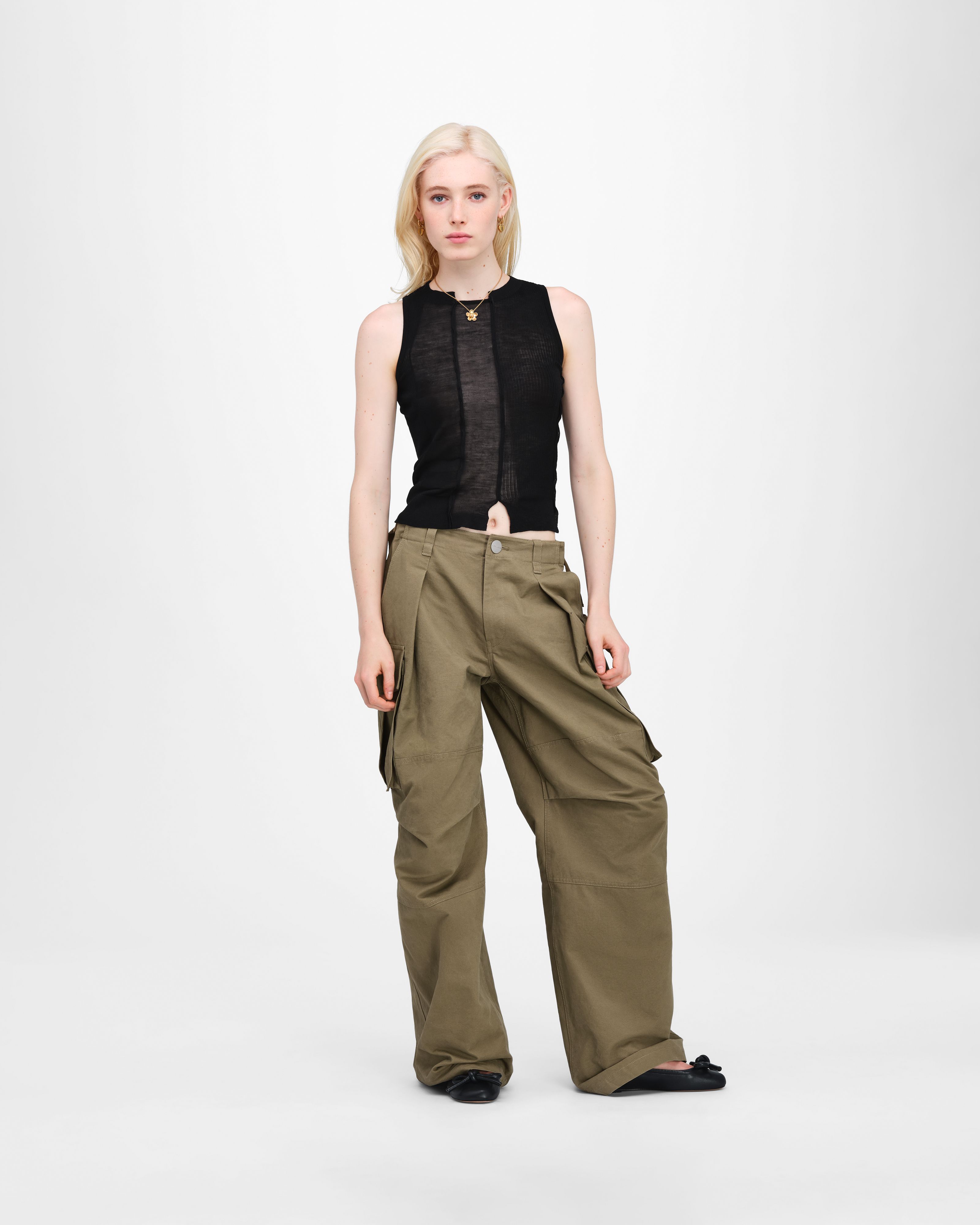 Áo knit tank Sheer Paneled
