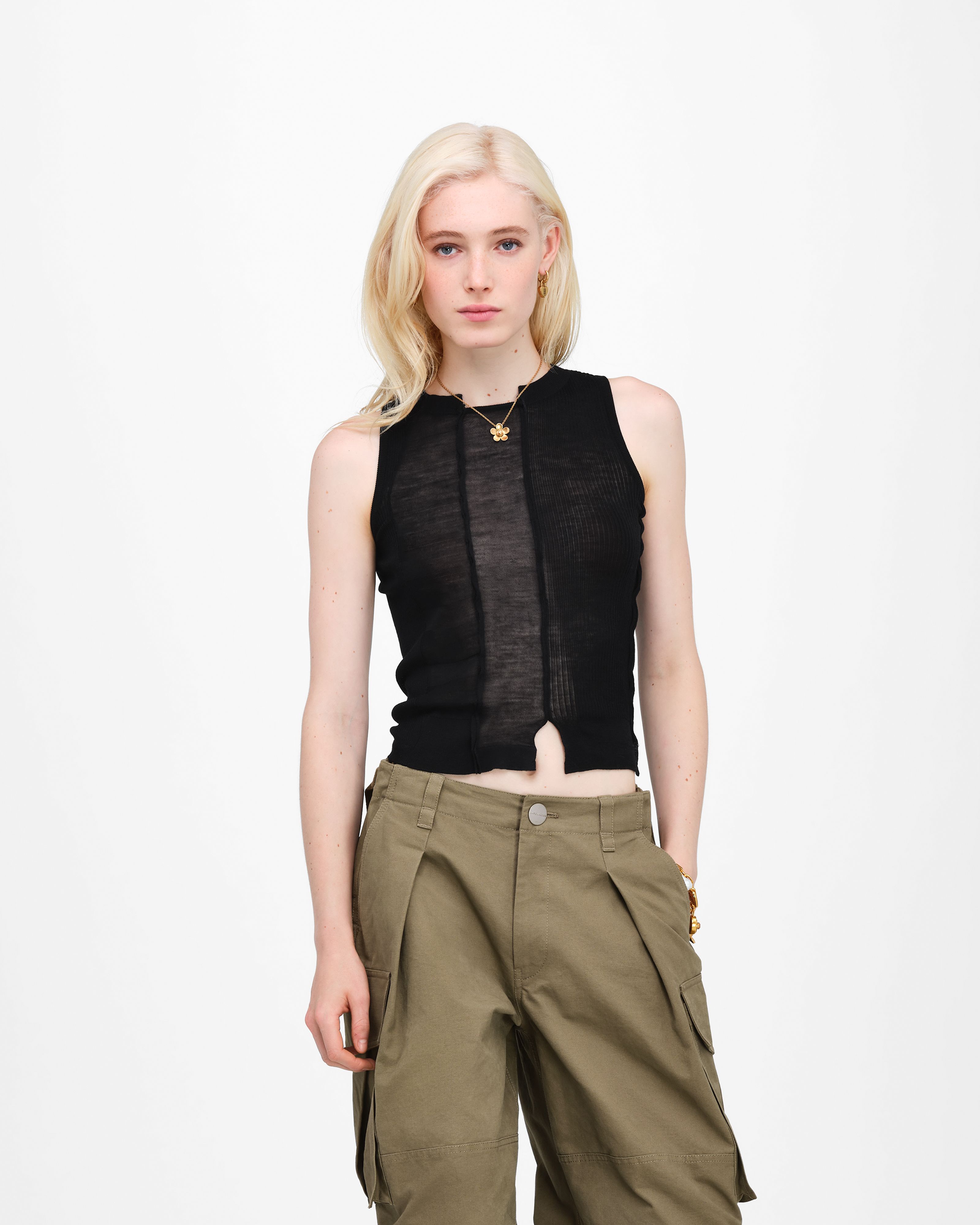 Áo knit tank Sheer Paneled