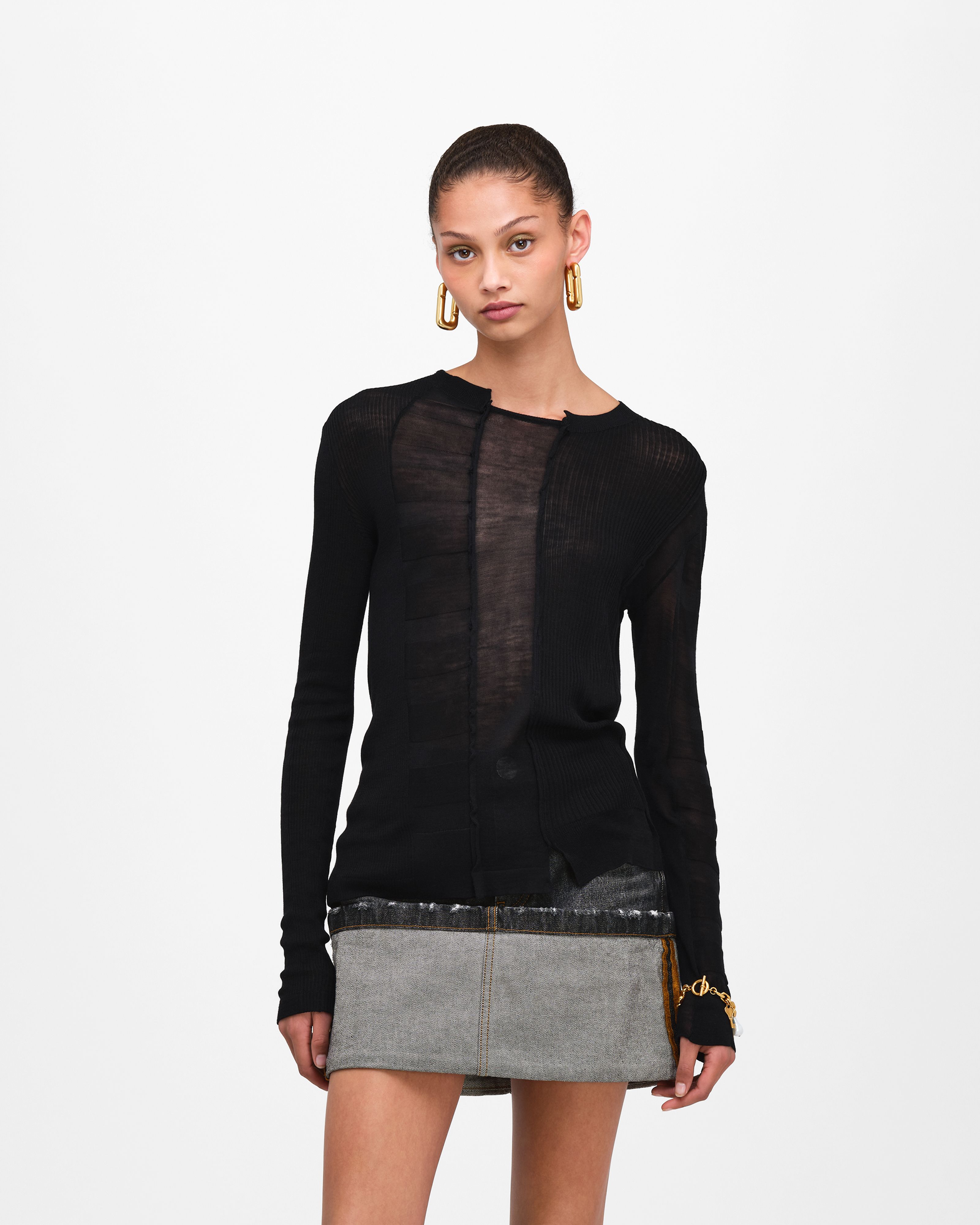 Áo knit longsleeve Sheer Paneled
