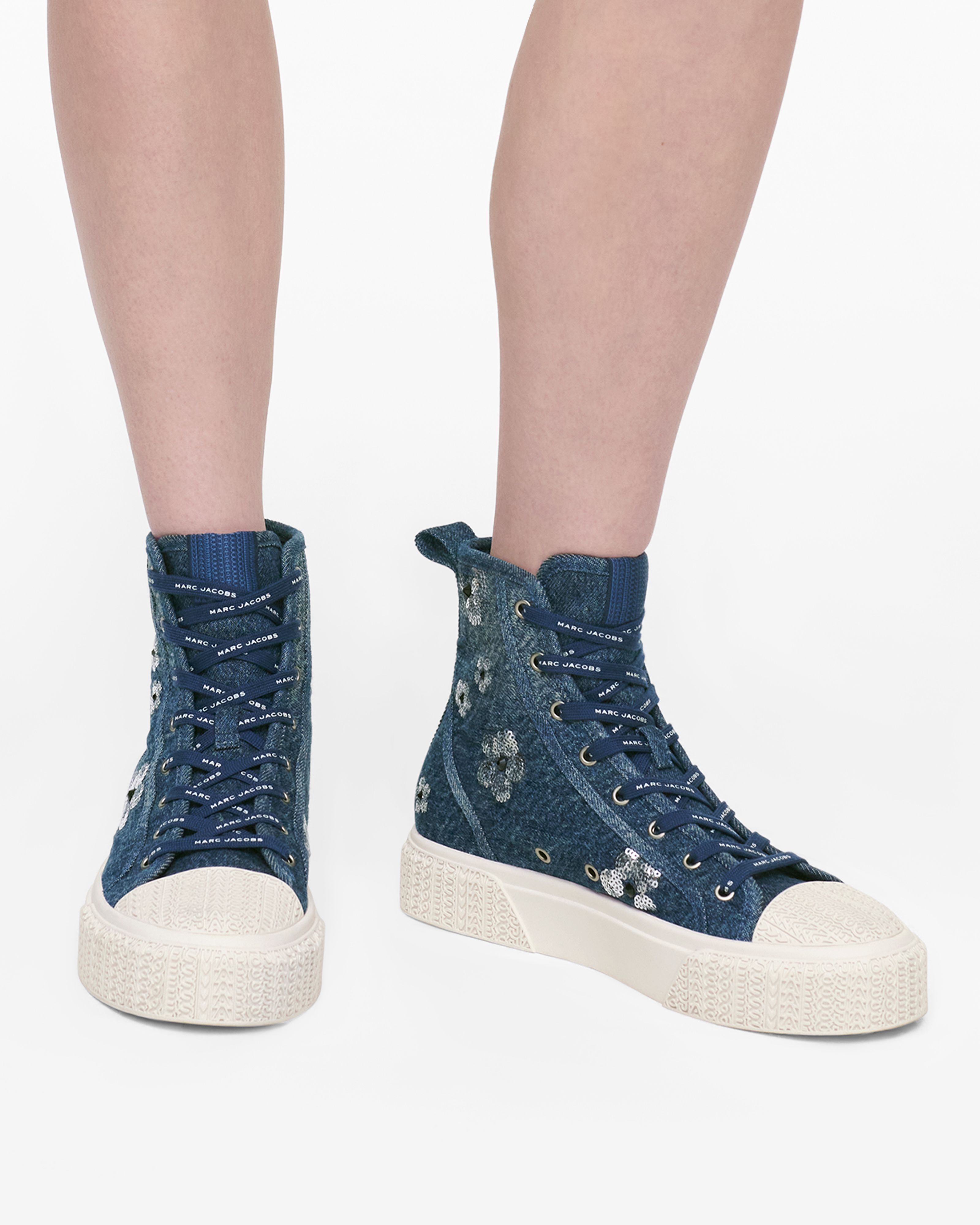 Marc Jacobs - Giày thể thao cổ cao sequin Daisy denim