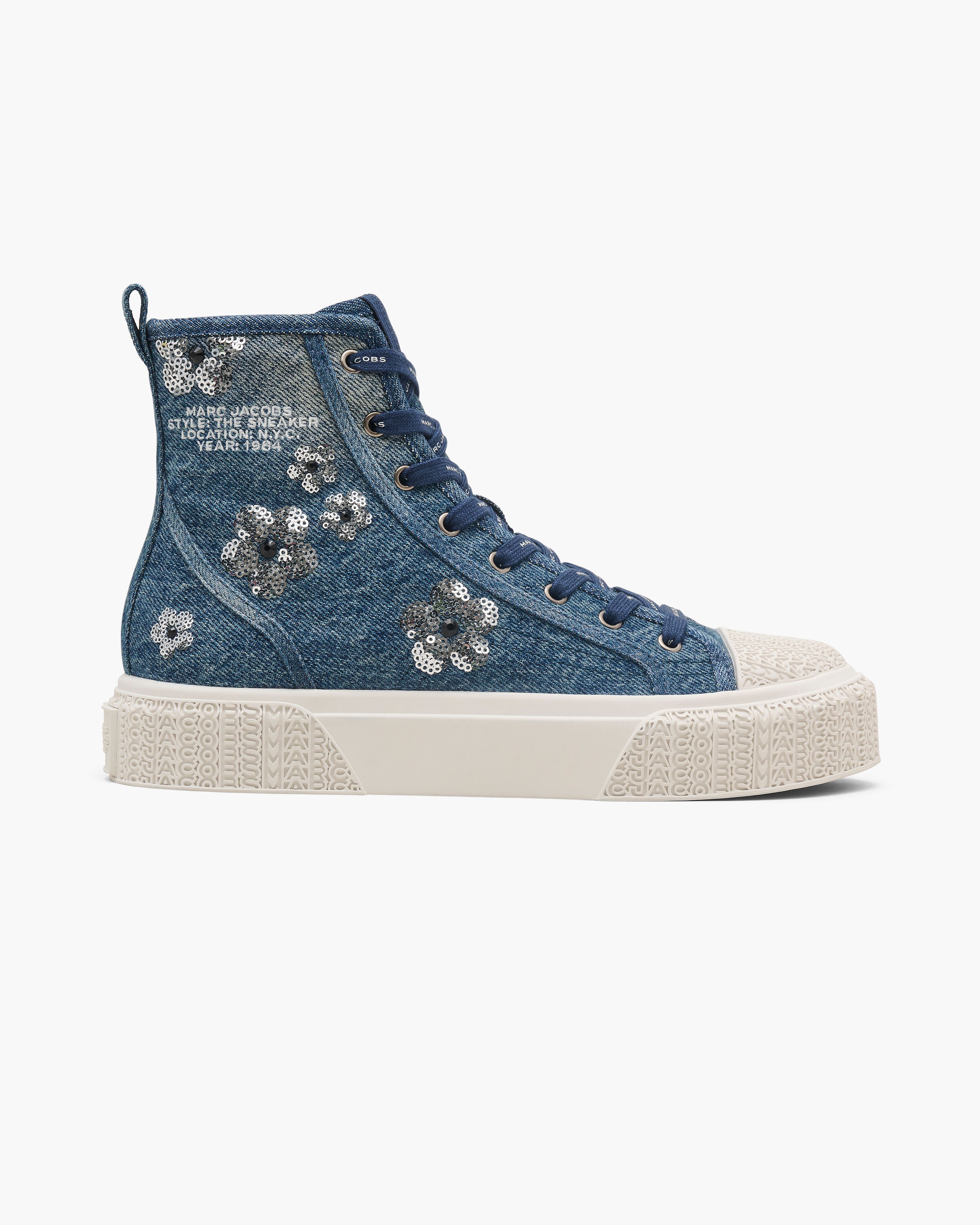 Marc Jacobs - Giày thể thao cổ cao sequin Daisy denim