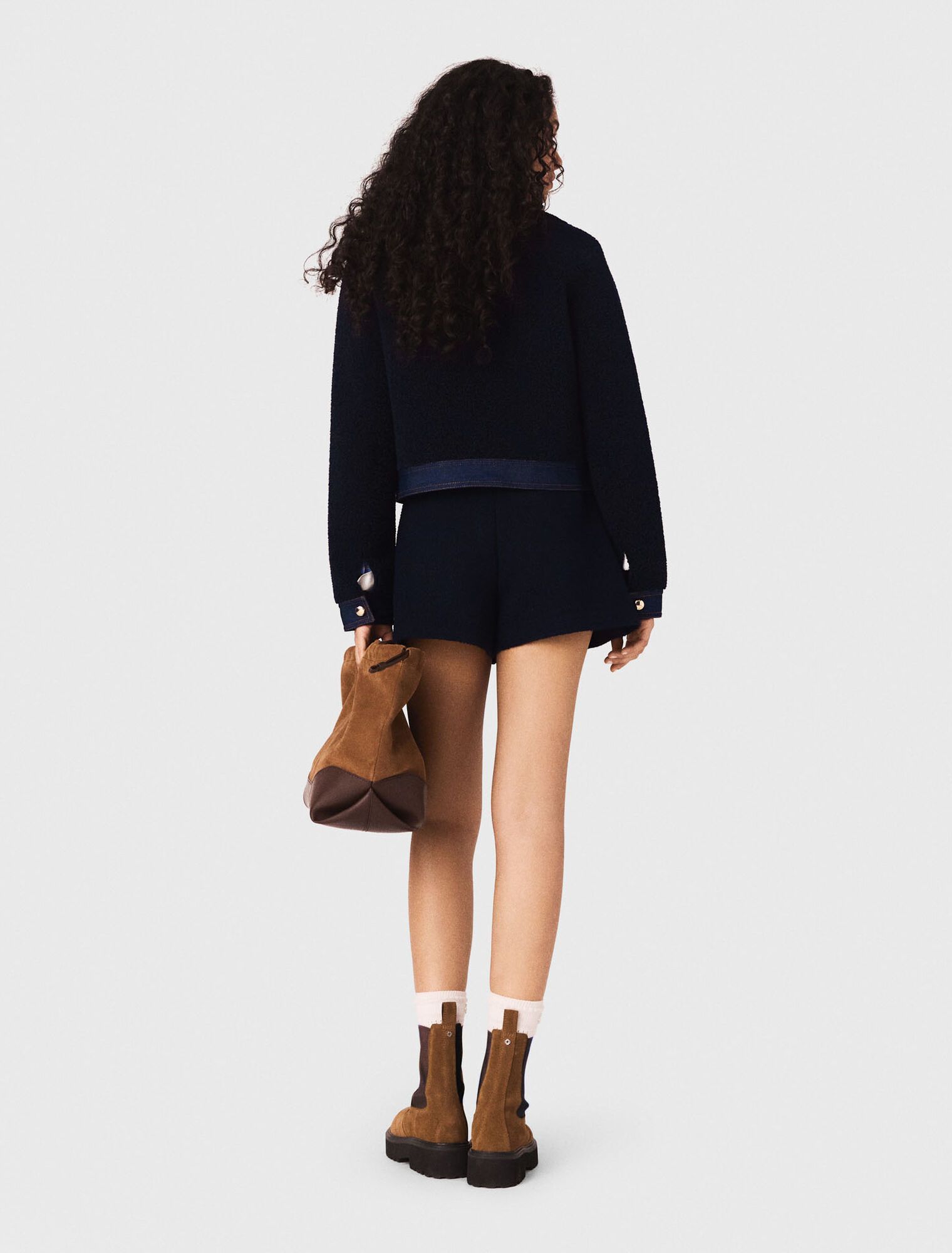 Maje - Áo khoác Bouclé chi tiết denim