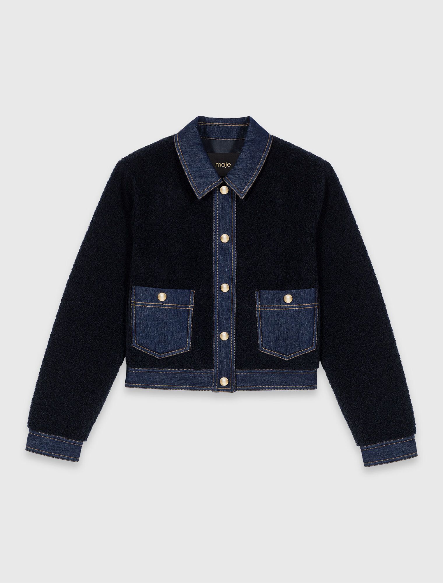 Áo khoác Bouclé chi tiết denim