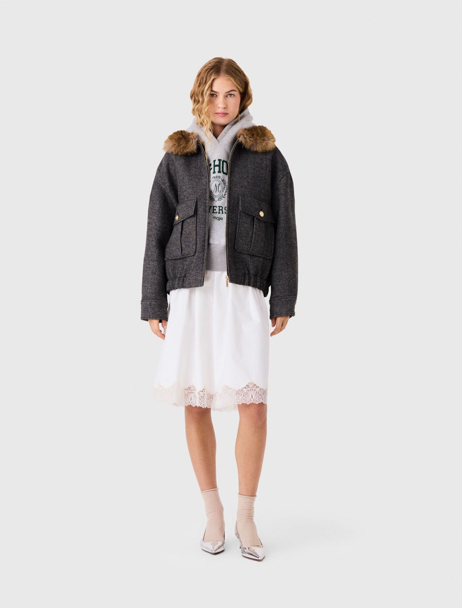 Áo khoác vải xương cá dáng oversized