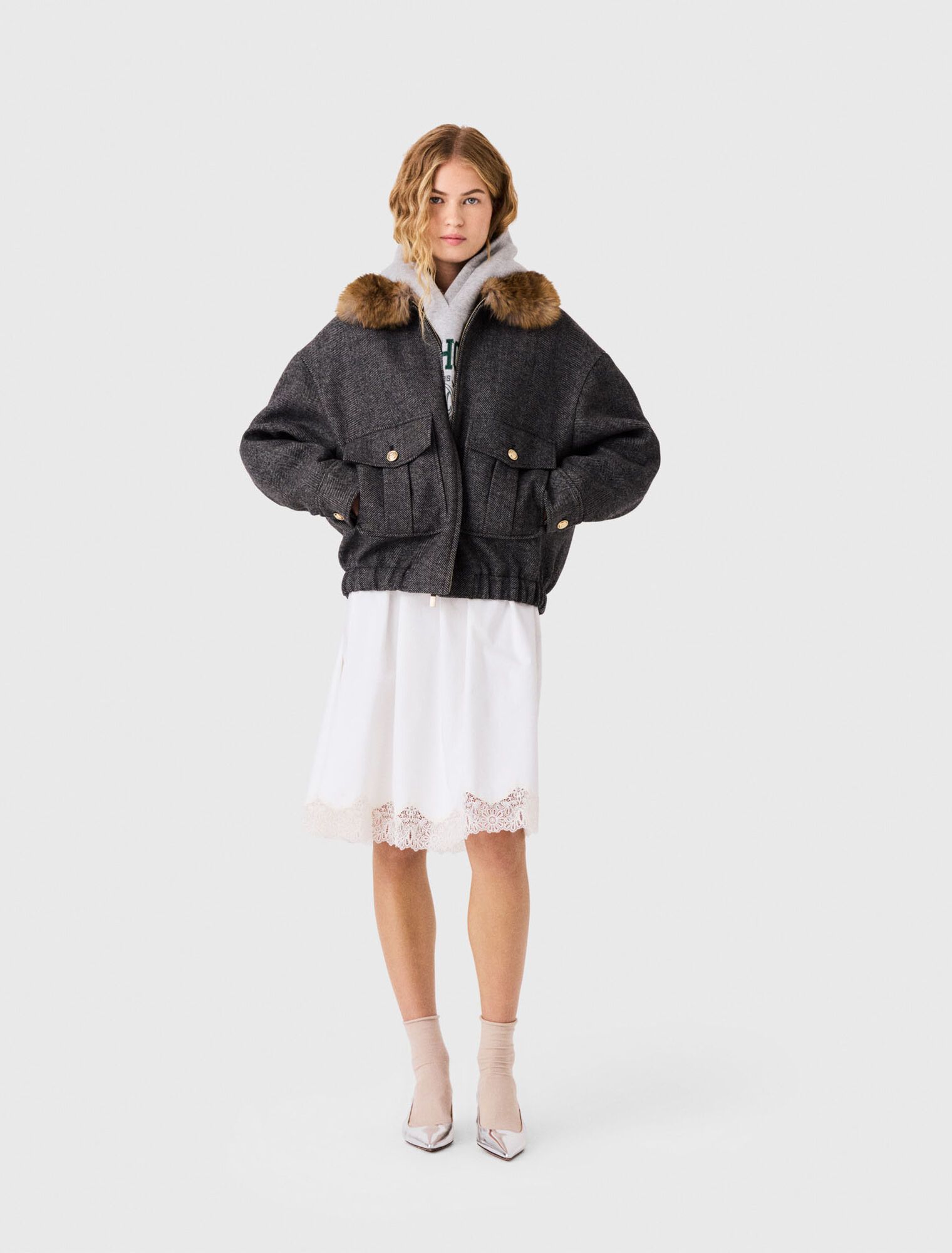 Áo khoác vải xương cá dáng oversized