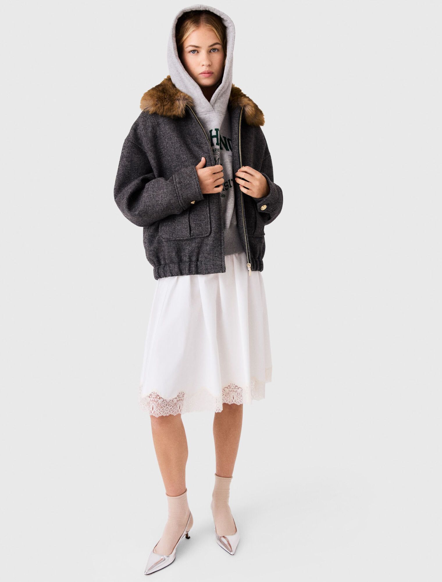 Áo khoác vải xương cá dáng oversized