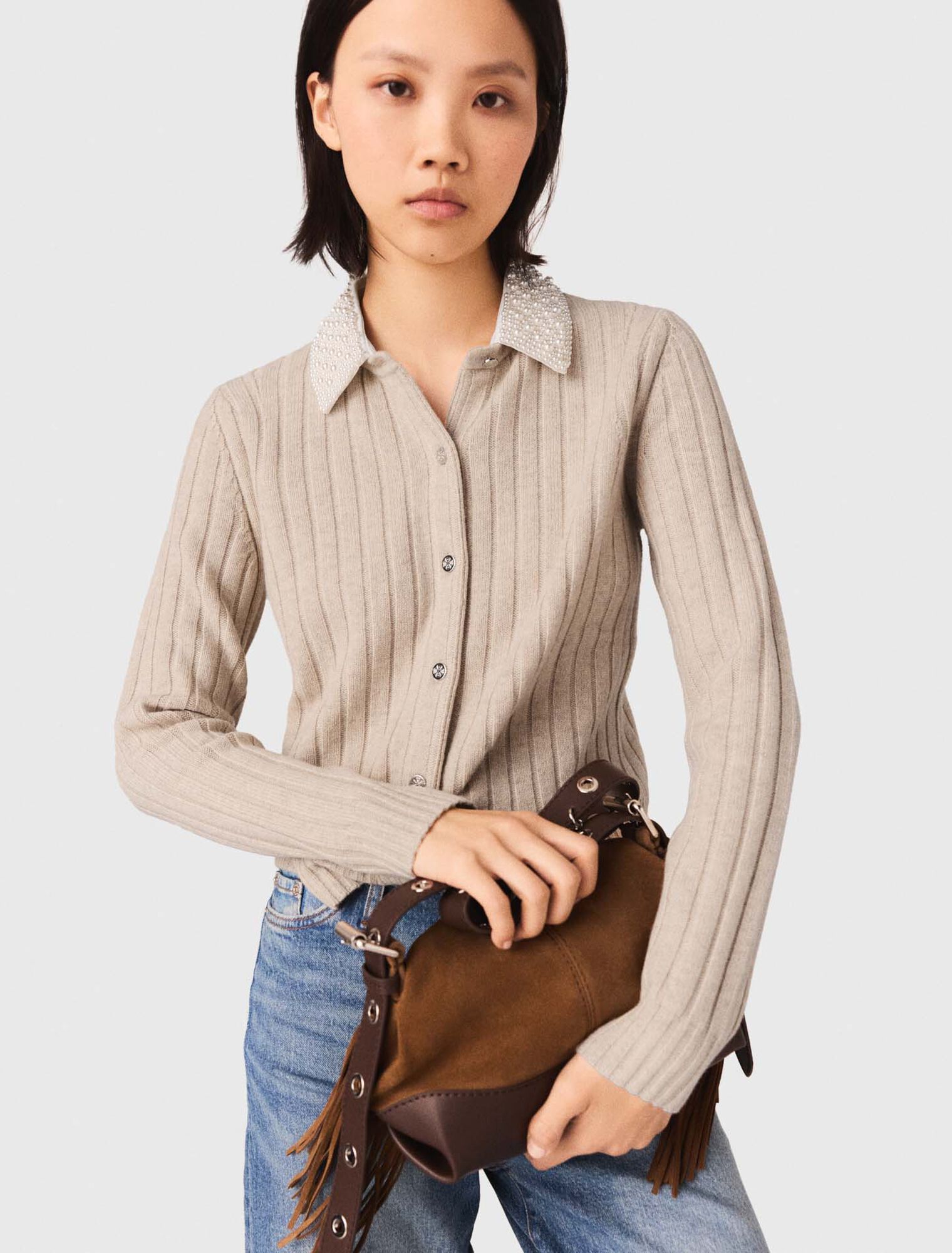 Maje - Áo khoác cardigan có cổ tháo rời