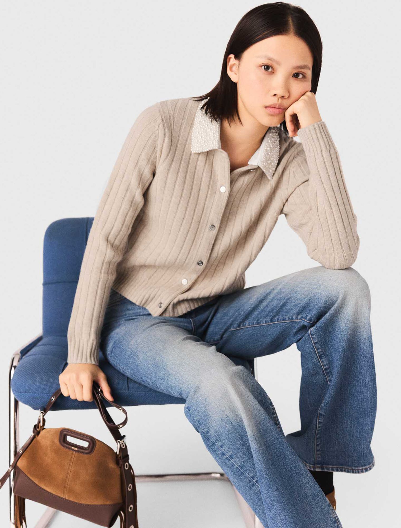 Maje - Áo khoác cardigan có cổ tháo rời