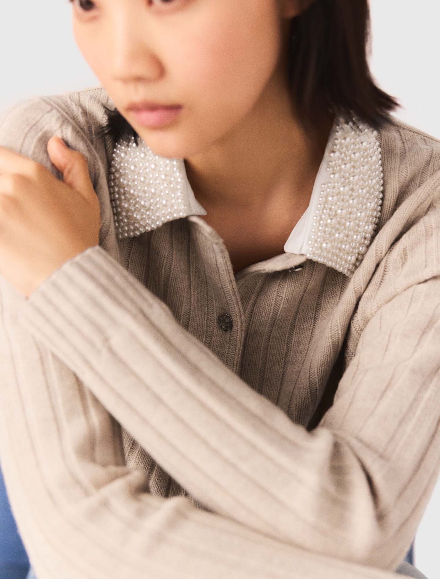 Maje - Áo khoác cardigan có cổ tháo rời