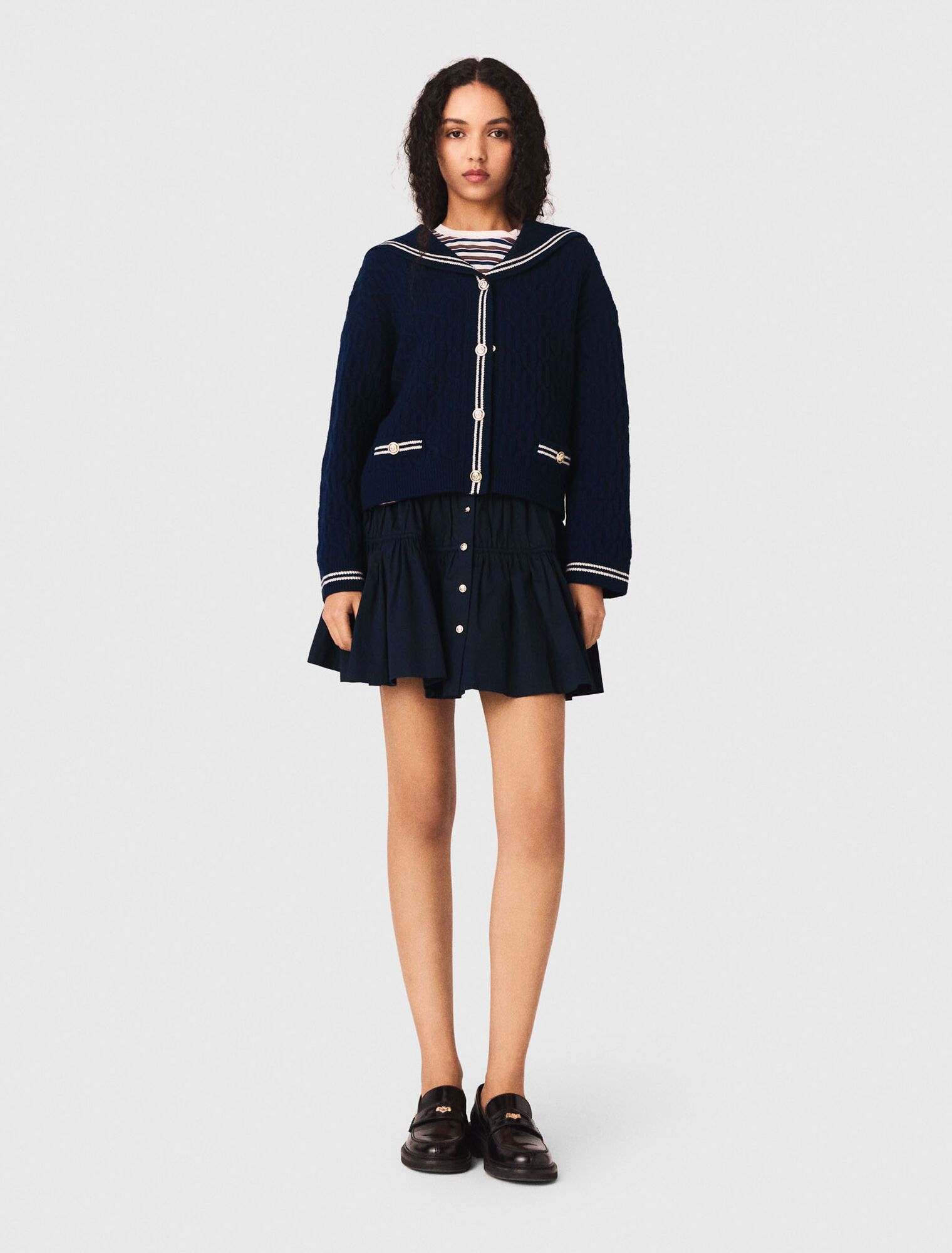 Maje - Áo len cardigan dệt kim cổ thuyền
