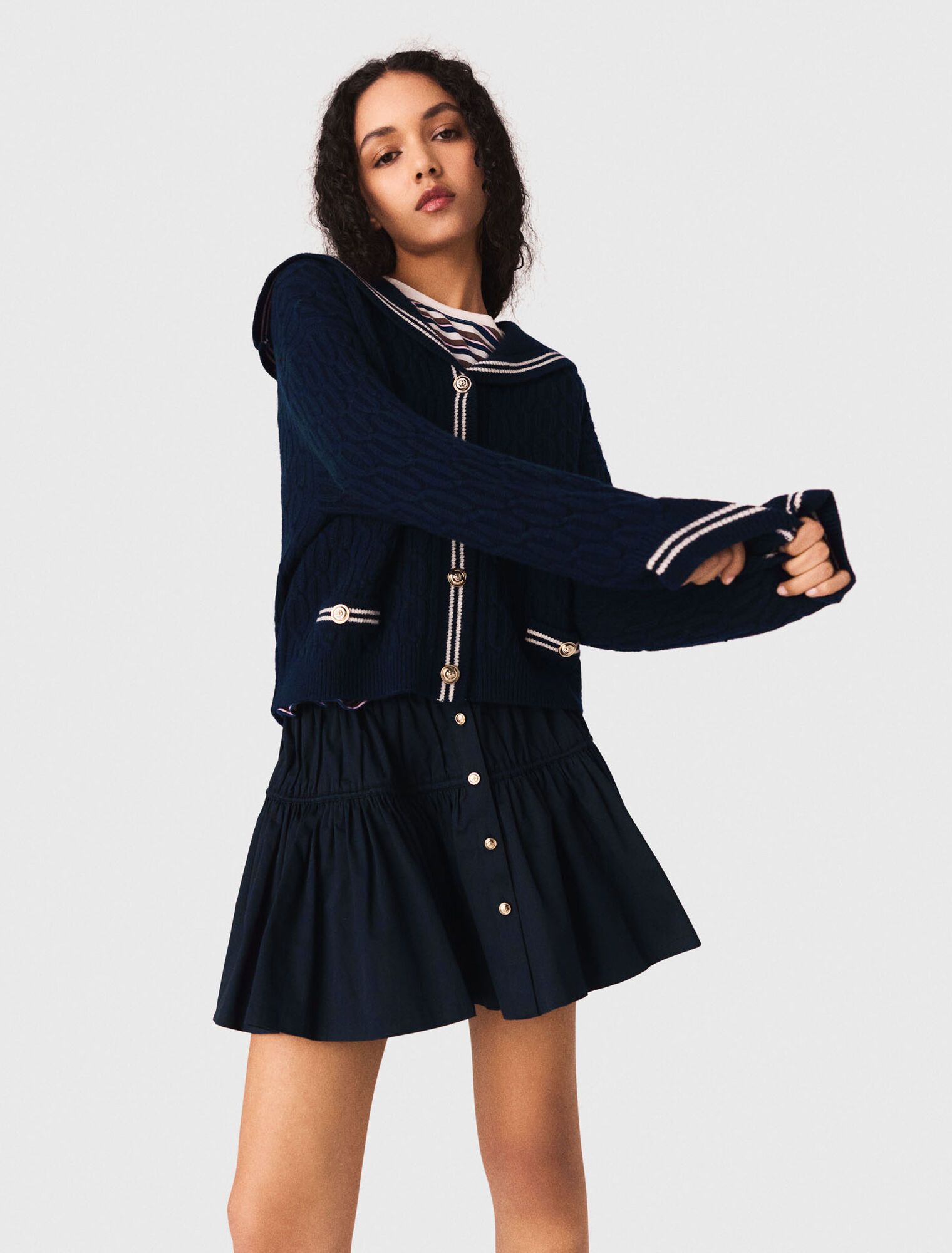 Maje - Áo len cardigan dệt kim cổ thuyền
