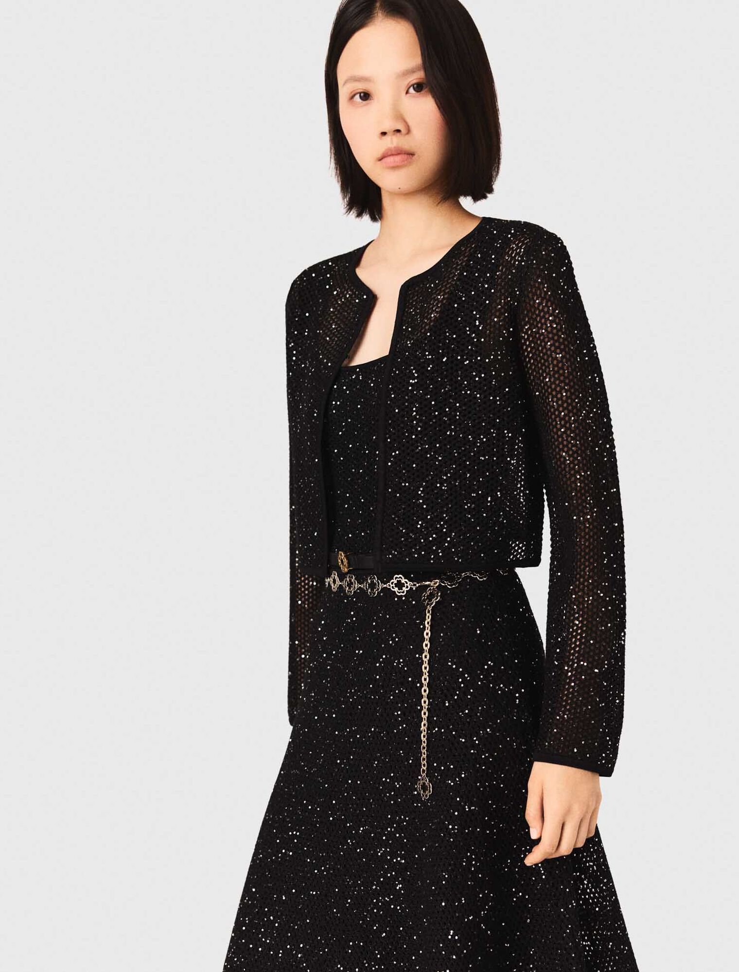 Maje - Áo len cardigan đính đá
