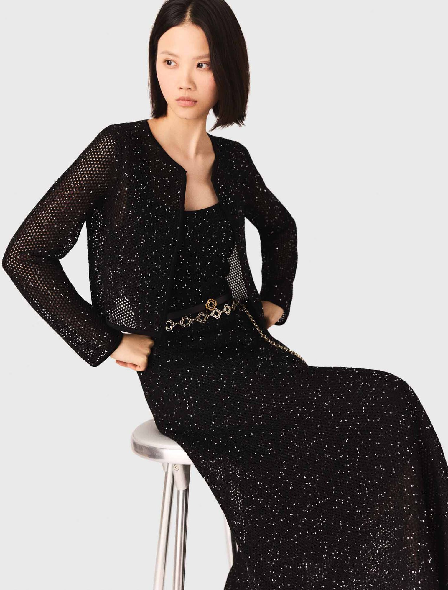Maje - Áo len cardigan đính đá
