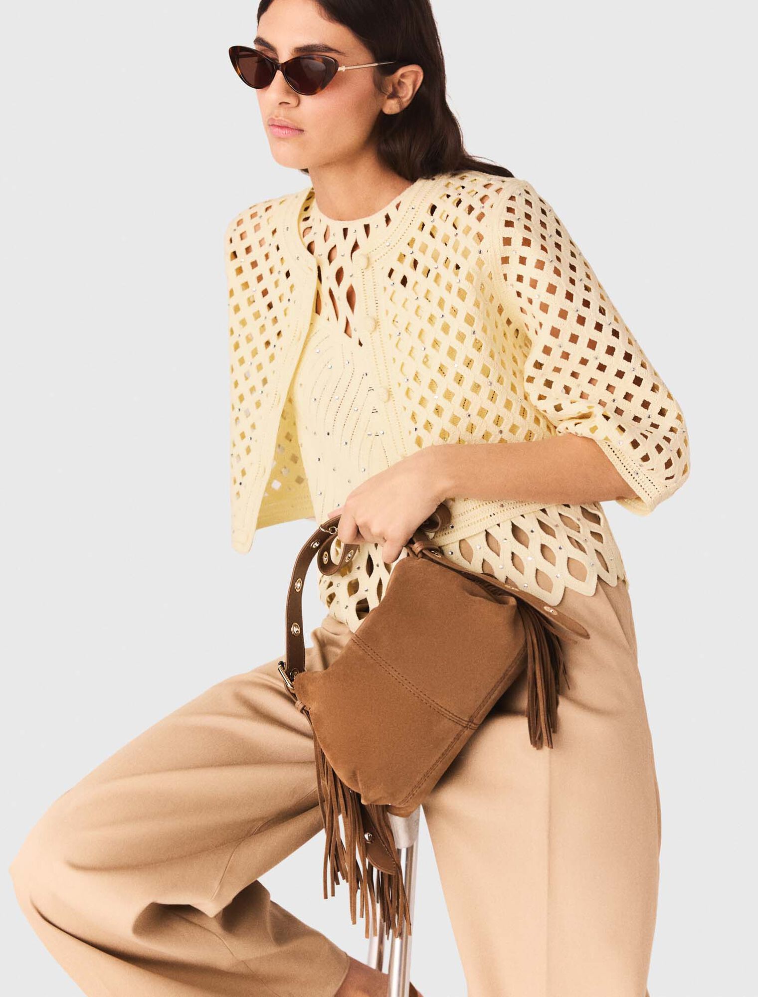 Maje - Áo khoác cardigan móc len đính đá