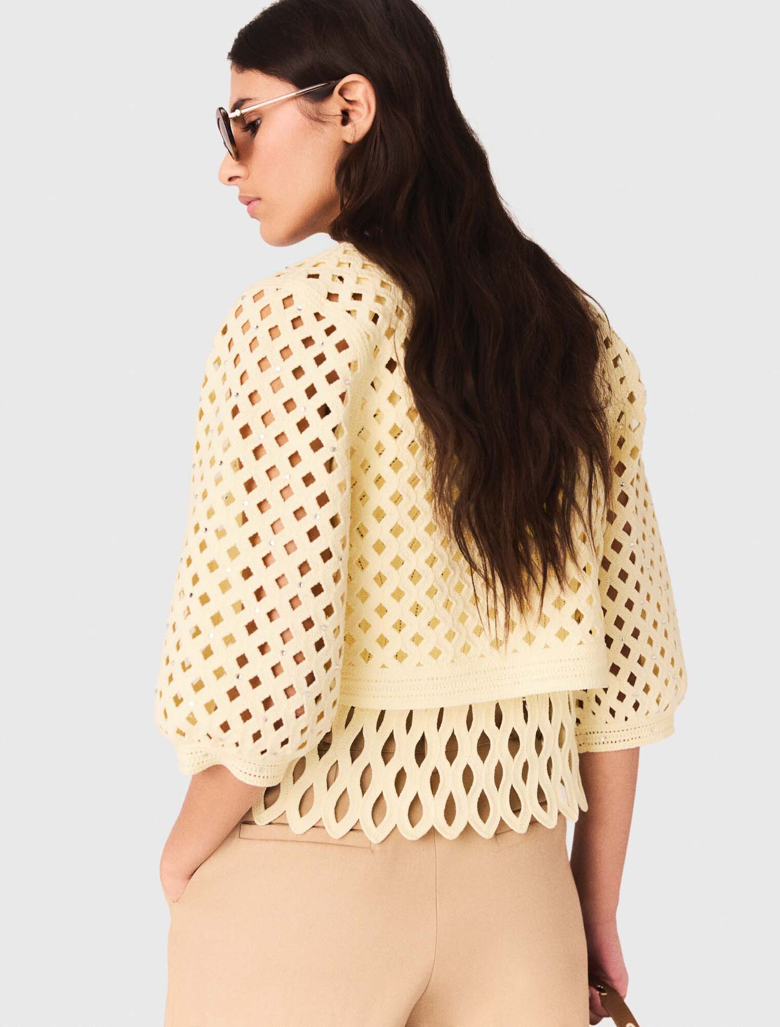 Maje - Áo khoác cardigan móc len đính đá