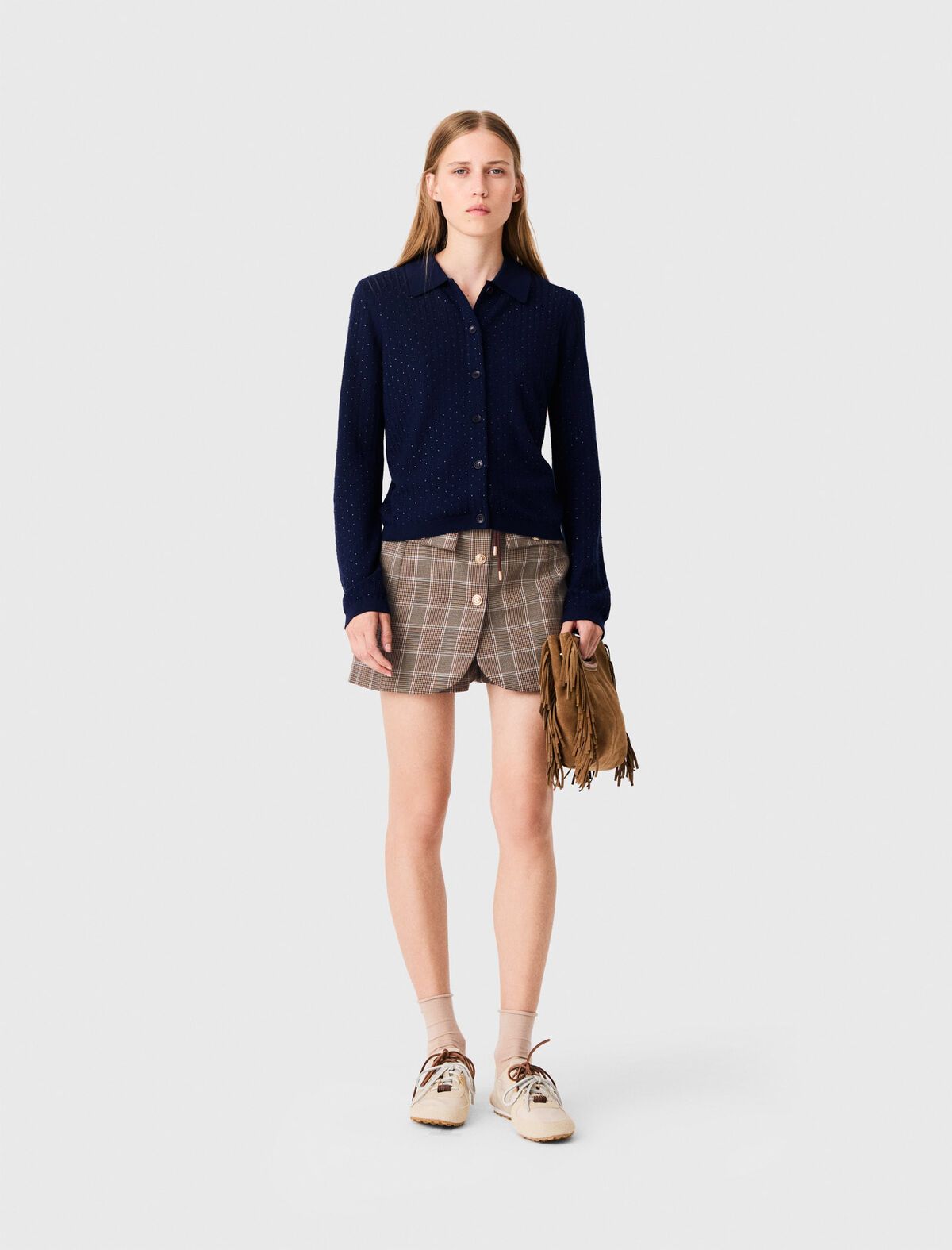 Maje - Áo cardigan cổ polo đính đá