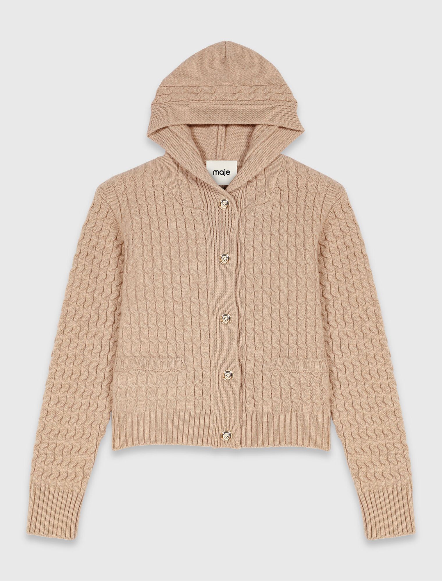 Áo cardigan len đan có mũ
