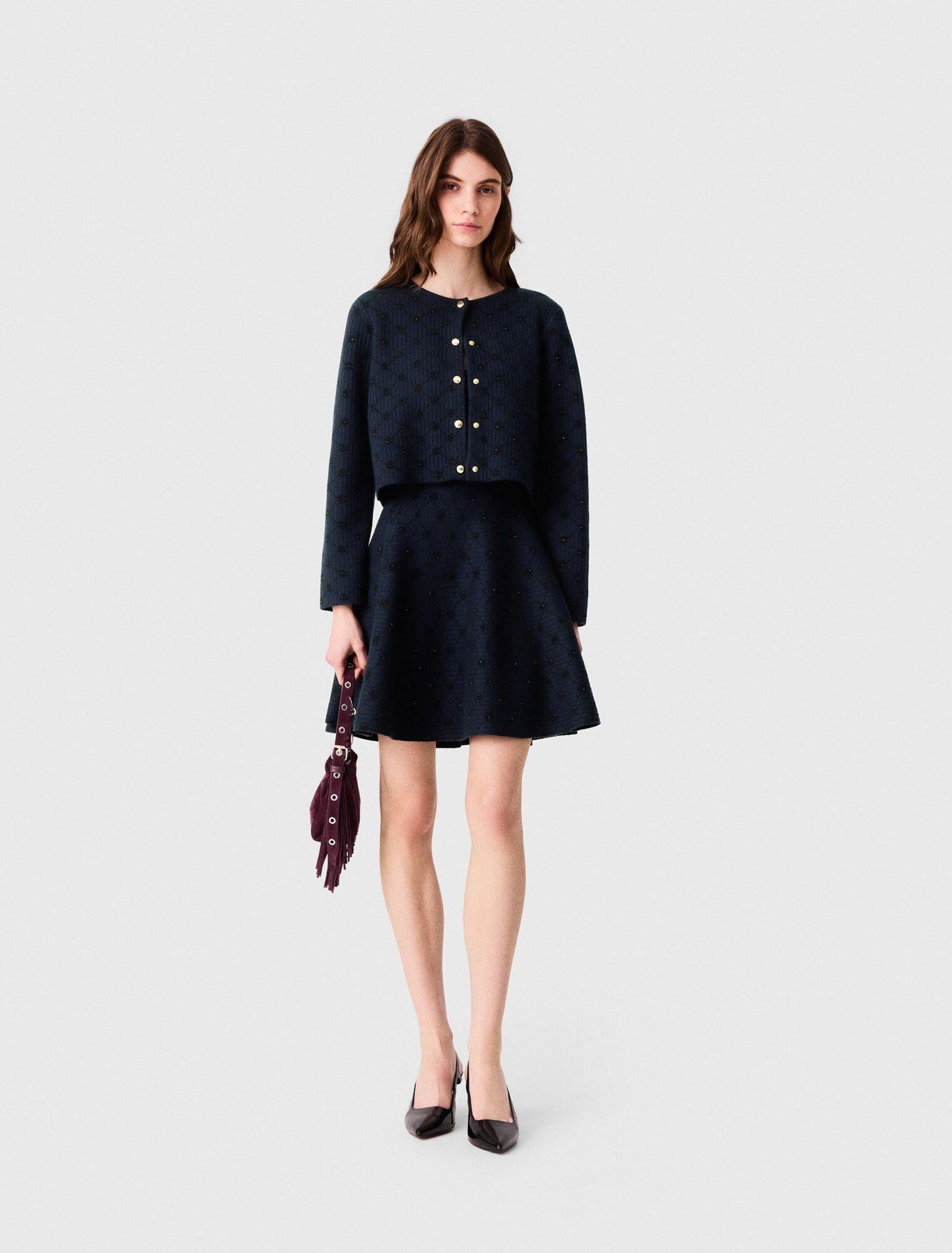 Cardigan jacquard đính sequin